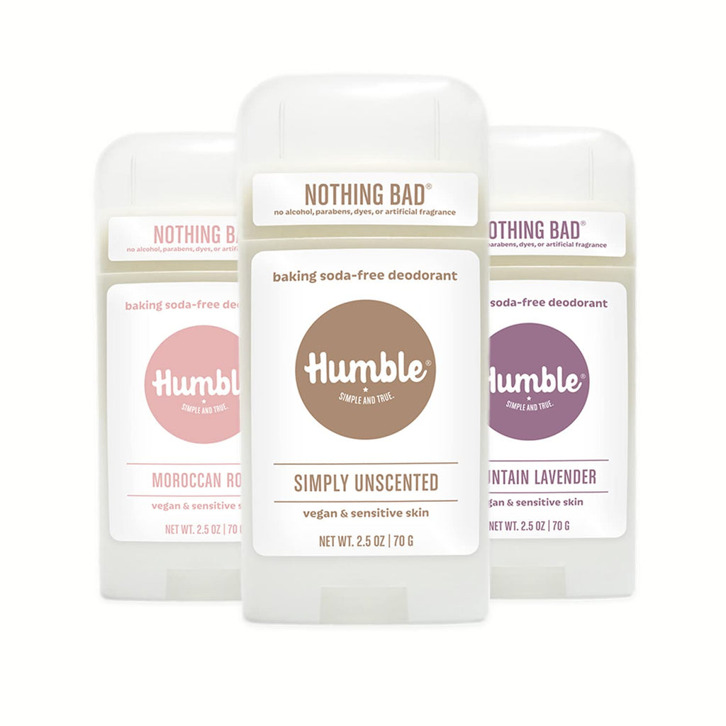 Humble Brands Aluminum-Free Deodorant – Vegan, Cruelty-Free, Sensitive-Skin Safe (Lavender, Rose, Unscented) – Pack of 3