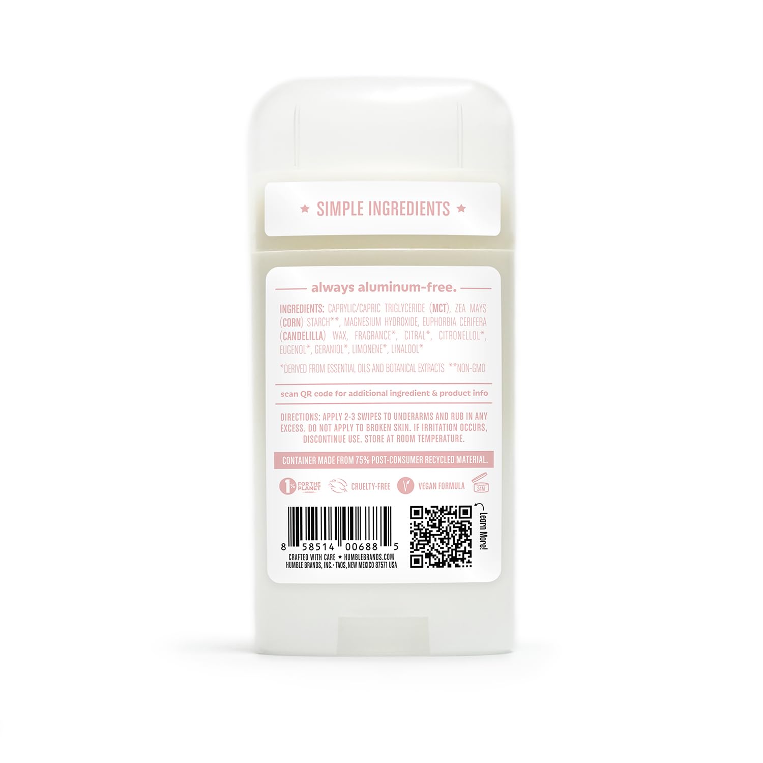 Humble Brands Aluminum-Free Deodorant – Vegan, Cruelty-Free, Sensitive-Skin Safe (Lavender, Rose, Unscented) – Pack of 3