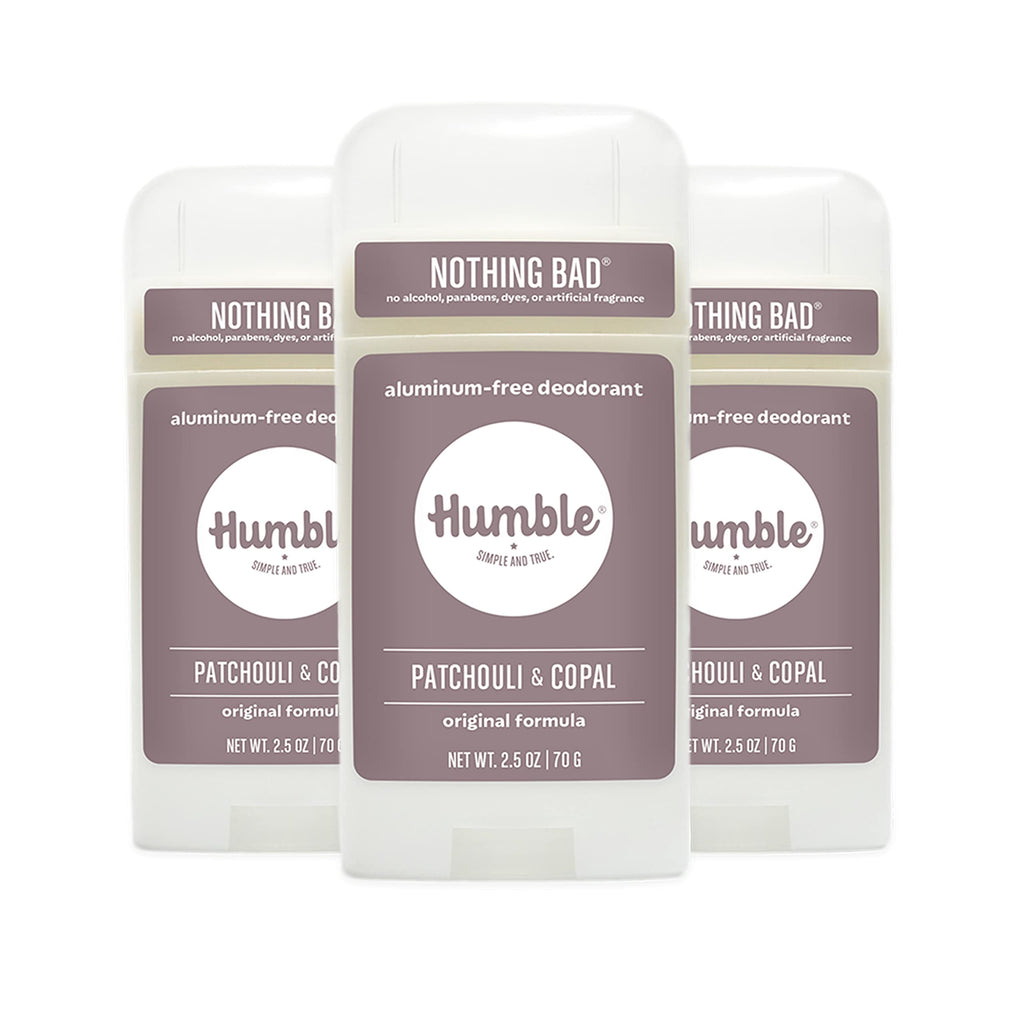 HUMBLE BRANDS Original Formula Aluminum-Free Deodorant – Long-Lasting Odor Control with Baking Soda & Essential Oils (Patchouli & Copal) Pack of 3