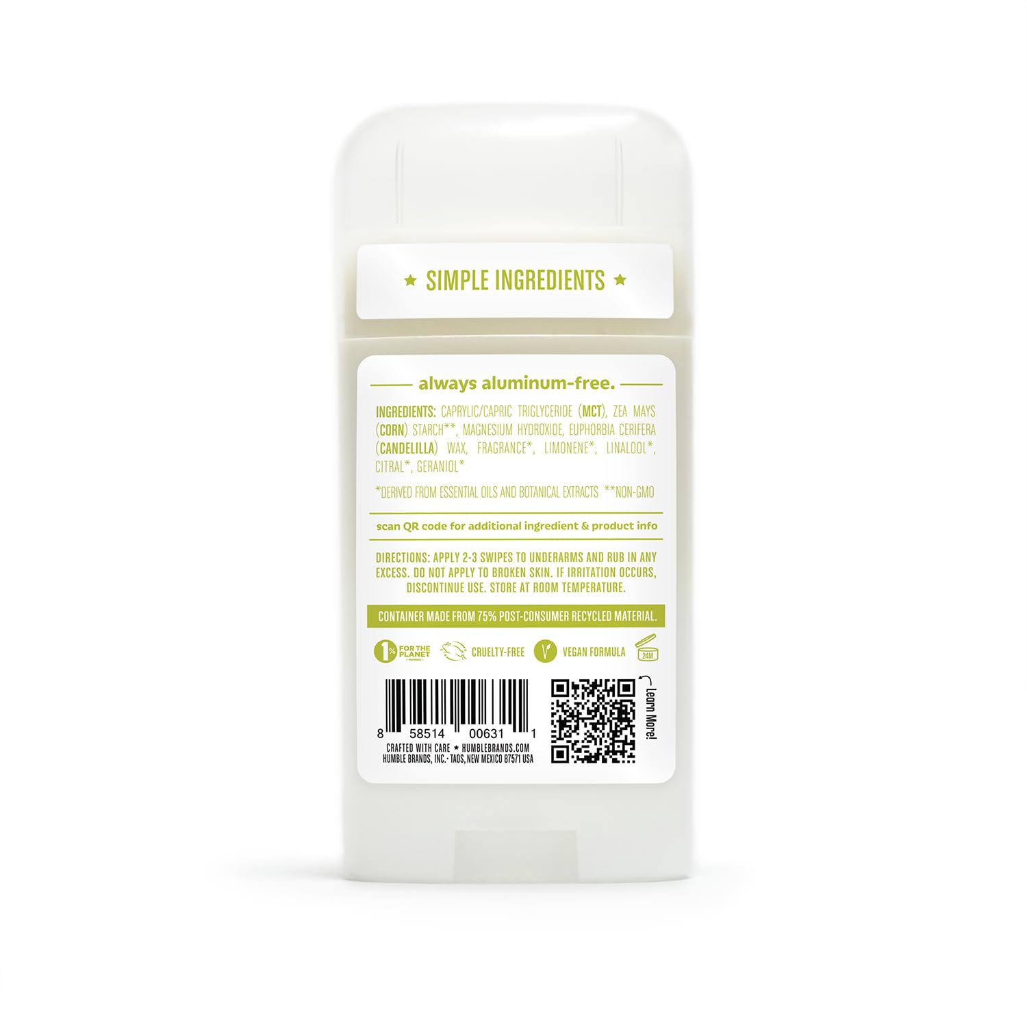 Humble Brands Aluminum-Free Deodorant – Vegan, Cruelty-Free, Sensitive Skin Formula – Patchouli Copal, Bergamot Ginger, Moroccan Rose – 2.5 oz x3
