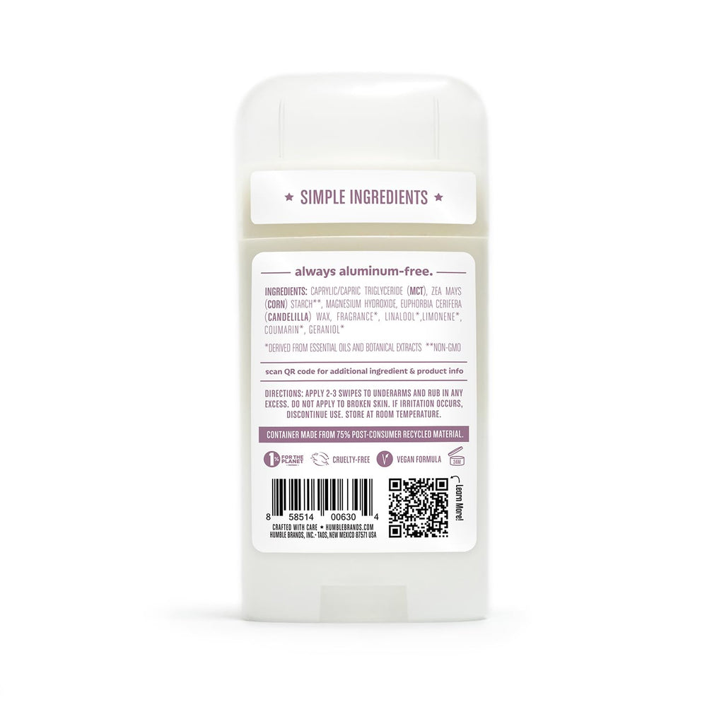 Humble Brands Aluminum-Free Deodorant – Vegan, Cruelty-Free, Sensitive-Skin Safe (Lavender, Rose, Unscented) – Pack of 3