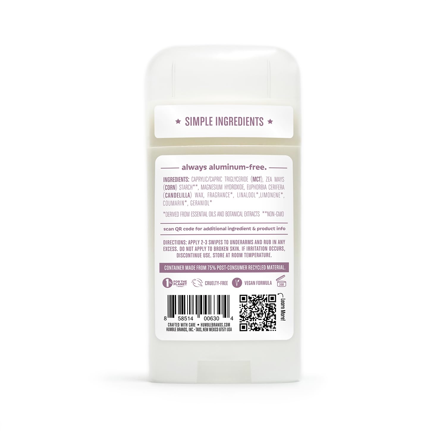 Humble Brands Aluminum-Free Deodorant – Vegan, Cruelty-Free, Sensitive-Skin Safe (Lavender, Rose, Unscented) – Pack of 3