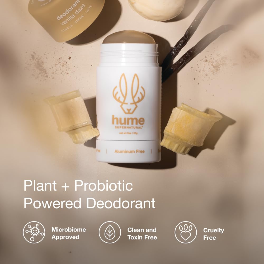 HUME SUPERNATURAL Aluminum Free Deodorant – Vanilla Daze 3-Pack | Probiotic, Plant-Based
