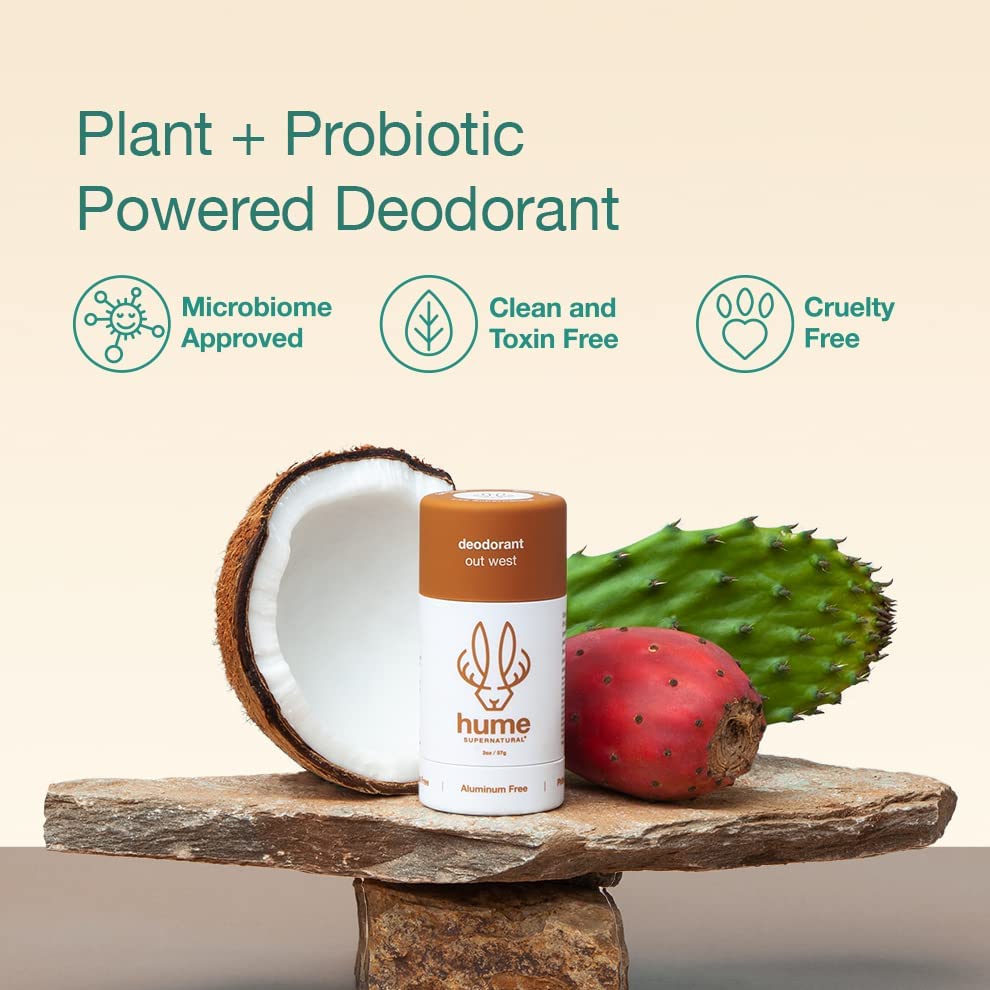 Hume Supernatural Aluminum Free Deodorant | Probiotic Plant-Based, Long-Lasting Freshness (Out West 2-Pack)