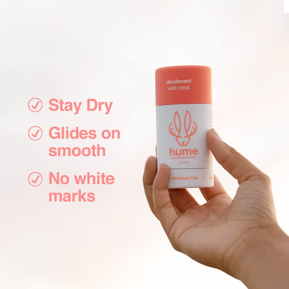 Hume Supernatural Aluminum Free Deodorant for Sensitive Skin with Probiotics – Wild Coral 3-Pack