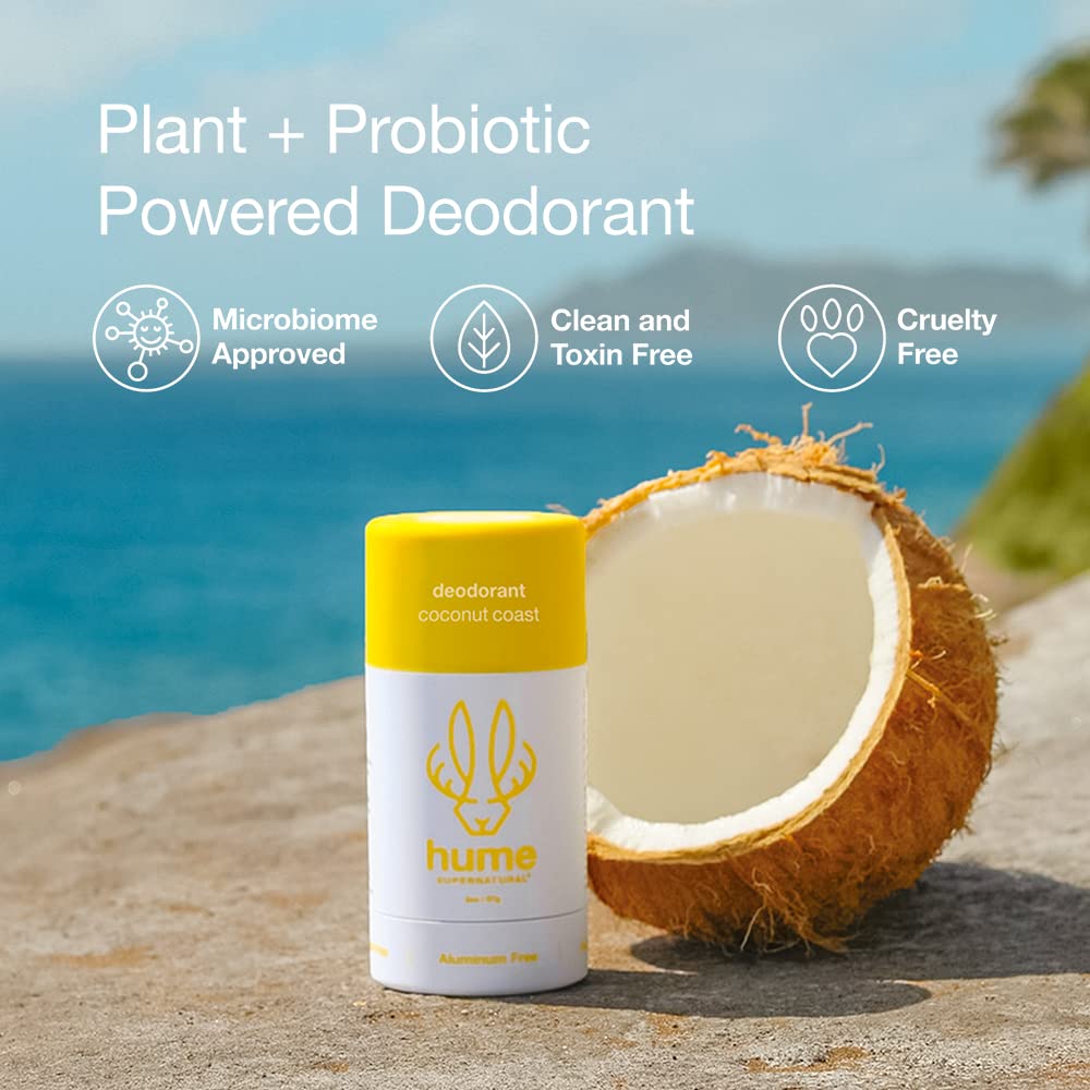 Hume Supernatural Aluminum Free Deodorant – Probiotic, Plant-Based, Coconut Coast