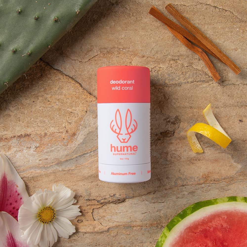 Hume Supernatural Aluminum Free Deodorant for Sensitive Skin with Probiotics – Wild Coral 3-Pack