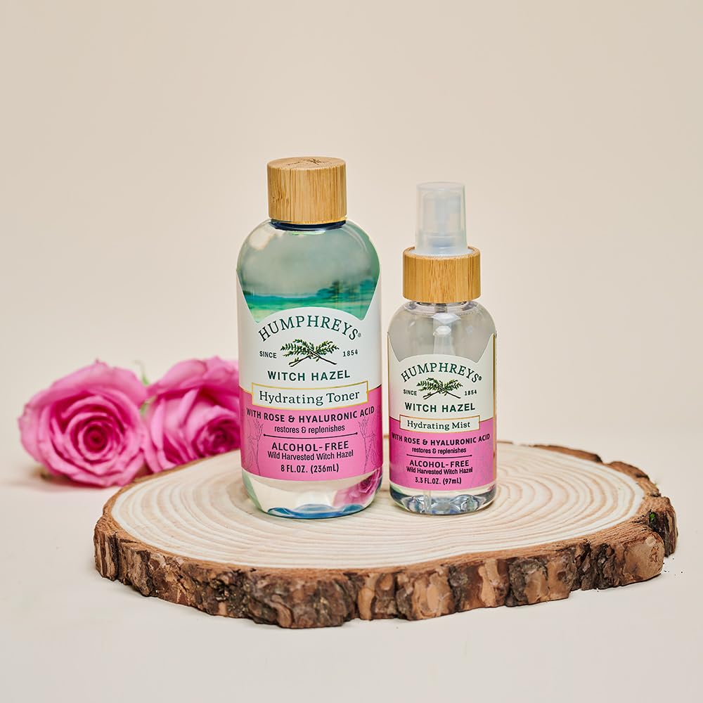 Humphreys Witch Hazel Hydrating Toner | Alcohol-Free, Rose & Hyaluronic | 8 Oz
