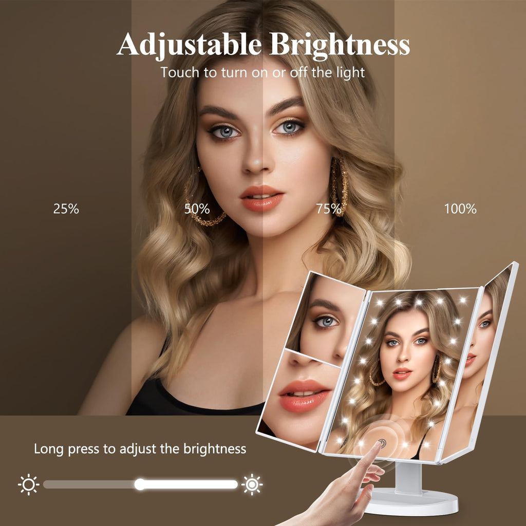 HUONUL Makeup Mirror with Lights – 2X/3X/10X Magnification, Touch Control, Trifold Vanity