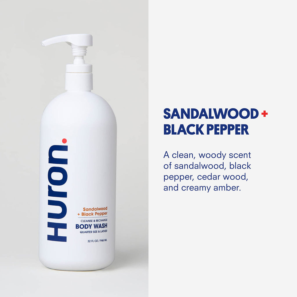 Huron Men's Moisturizing Body Wash – Clean Woody Sandalwood, Black Pepper & Amber, 30.3 oz