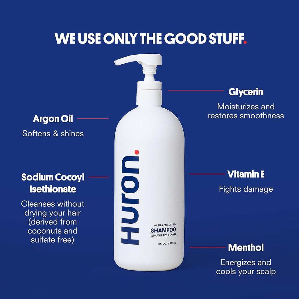 Huron Jumbo Shower Kit for Men – 30.3 oz Shampoo, Conditioner & Body Wash (Sandalwood & Black Pepper)
