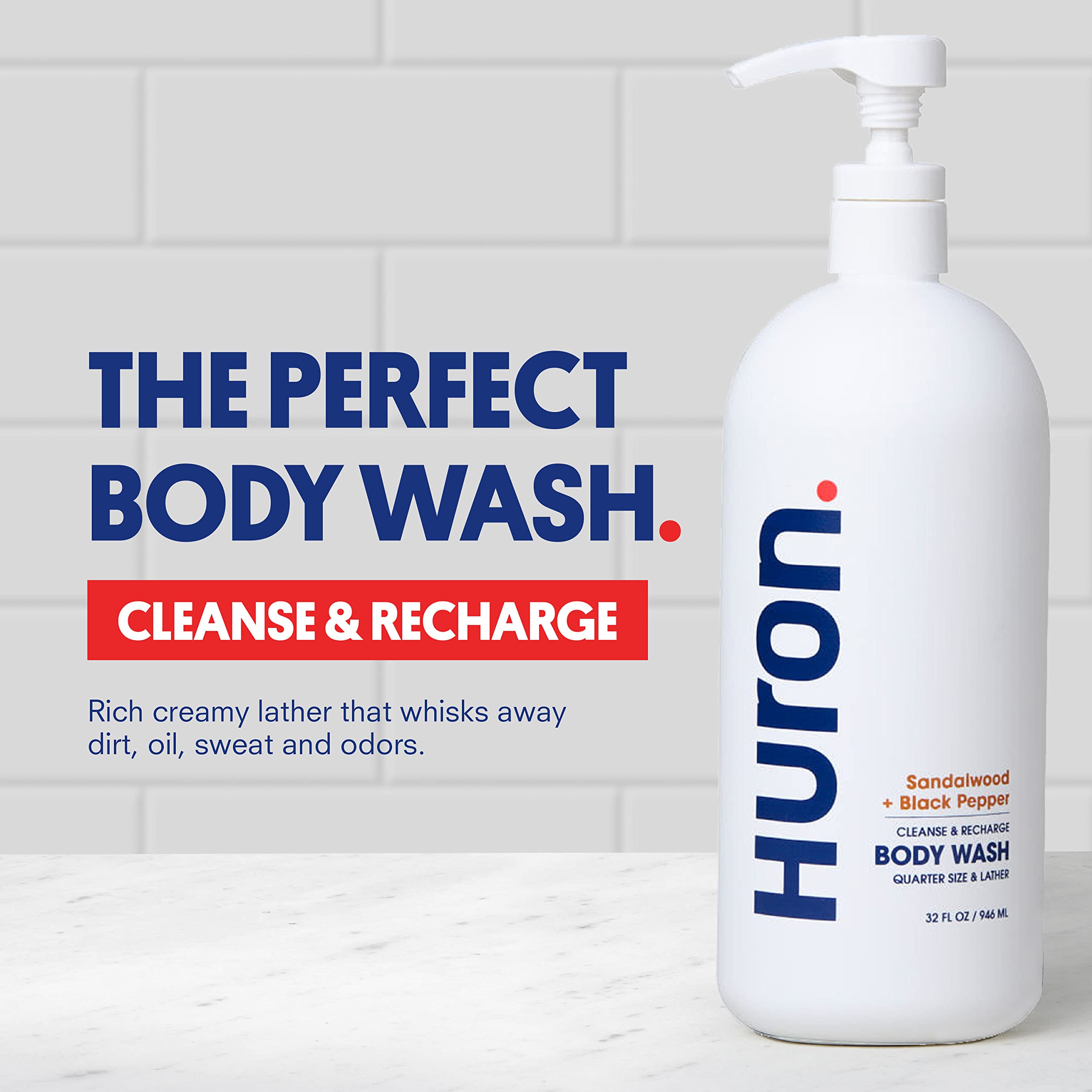 Huron Men's Moisturizing Body Wash – Clean Woody Sandalwood, Black Pepper & Amber, 30.3 oz