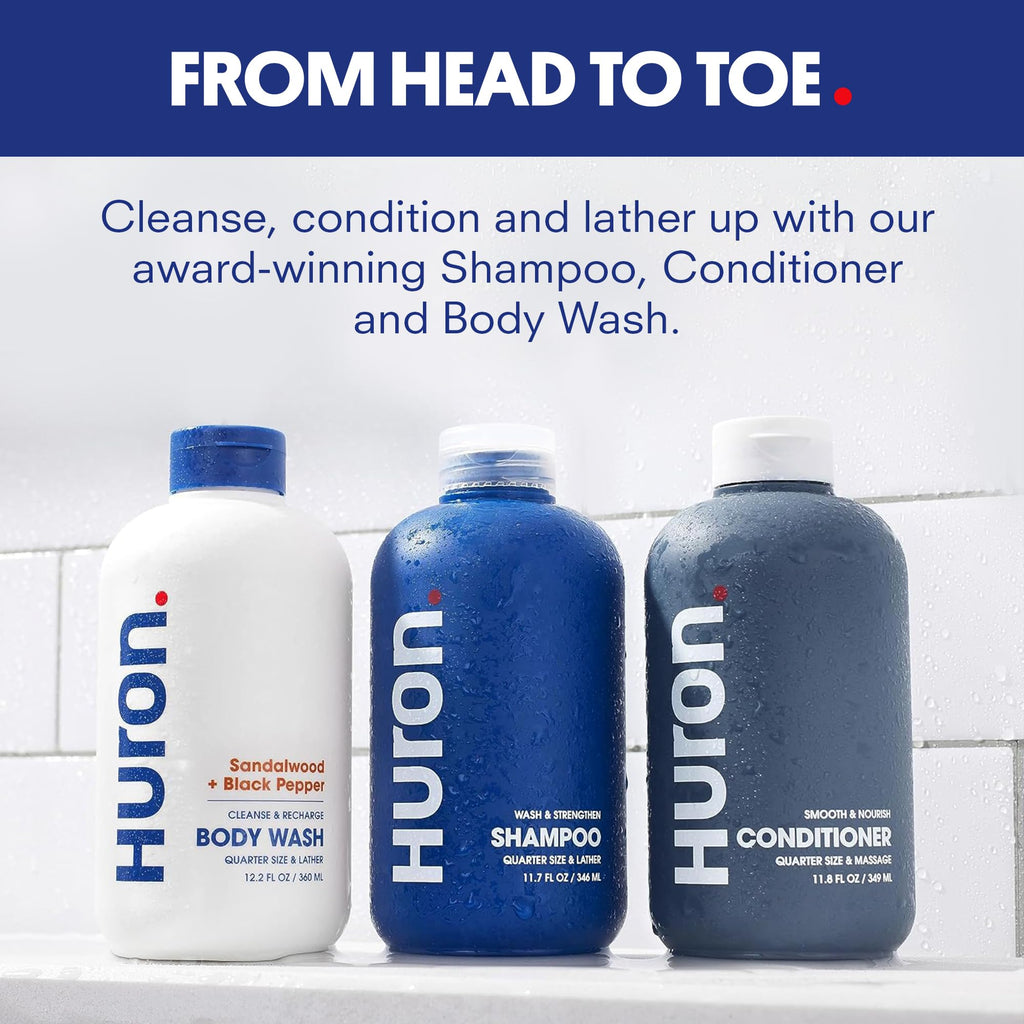 Huron Shower Kit for Men – Hydrating Shampoo, Nourishing Conditioner & Sandalwood Body Wash