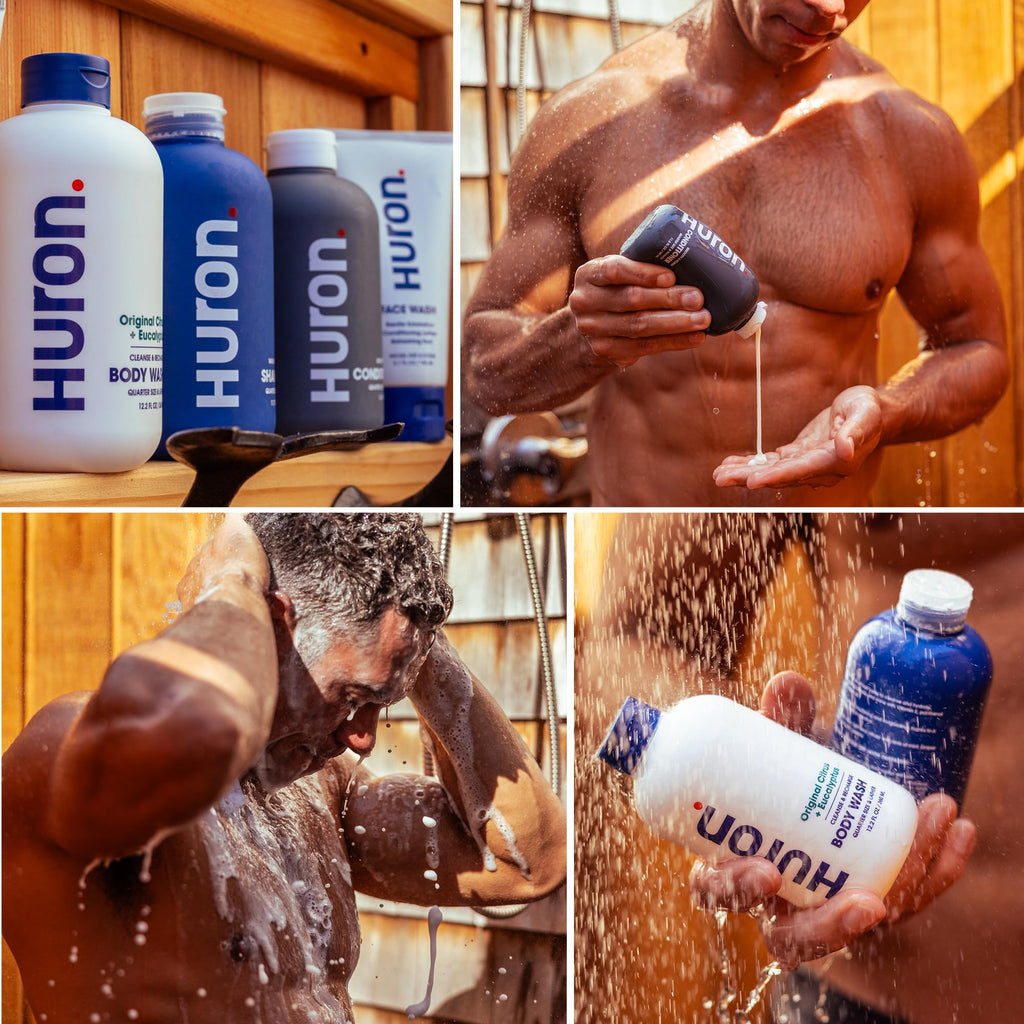 Huron Shower Kit for Men – Hydrating Shampoo, Nourishing Conditioner & Sandalwood Body Wash