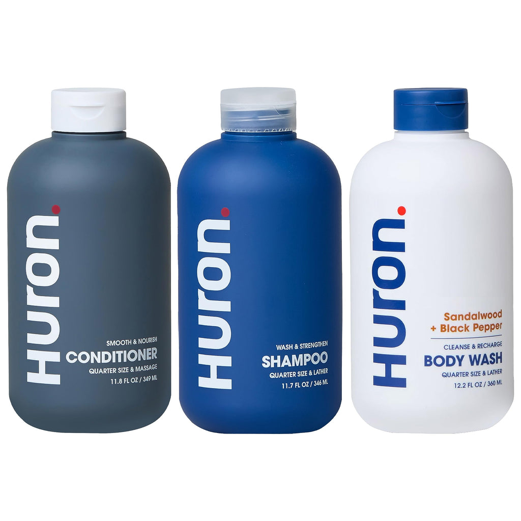 Huron Shower Kit for Men – Hydrating Shampoo, Nourishing Conditioner & Sandalwood Body Wash