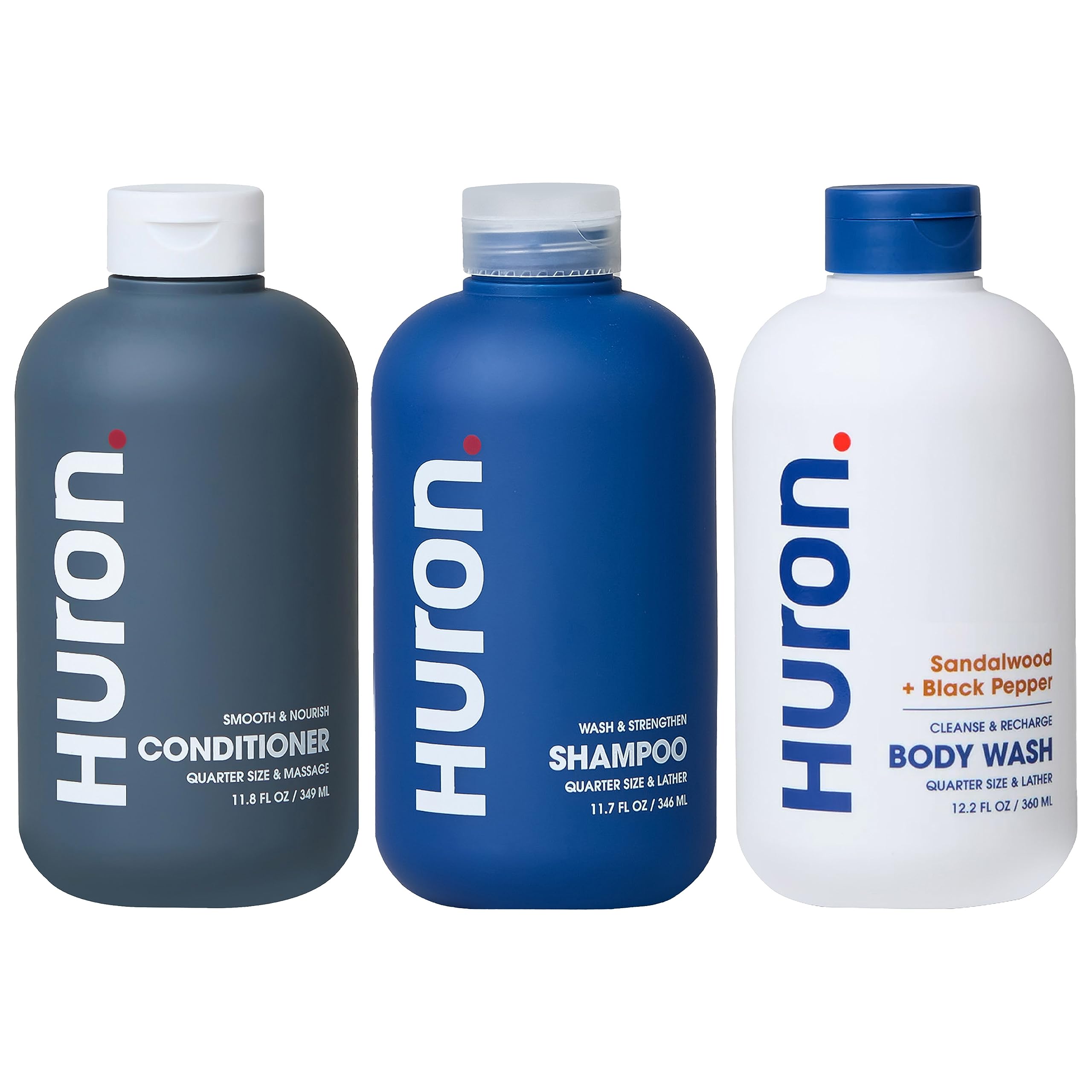 Huron Shower Kit for Men – Hydrating Shampoo, Nourishing Conditioner & Sandalwood Body Wash