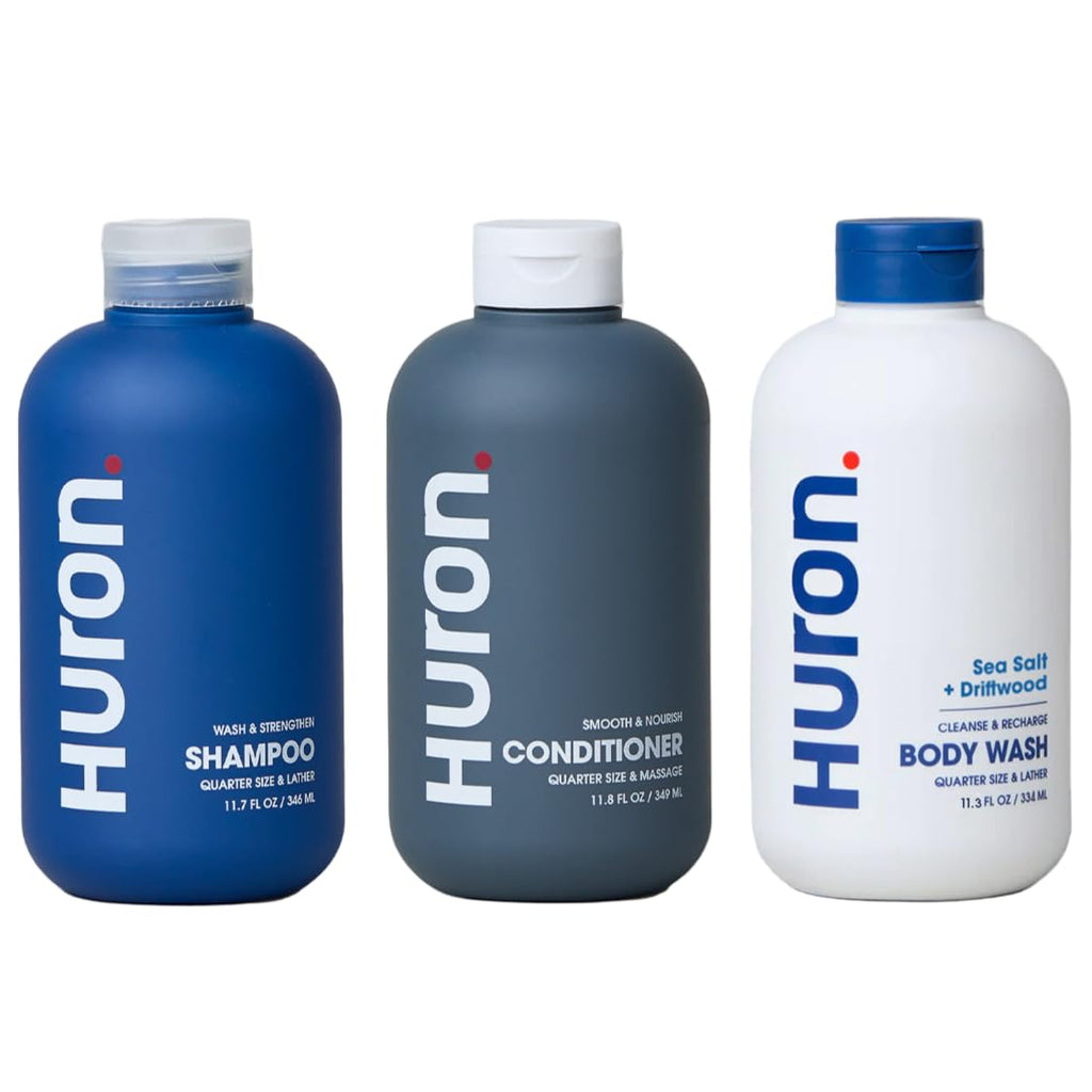 Huron Shower Kit for Men – Shampoo, Conditioner & Body Wash (Sea Salt + Driftwood)
