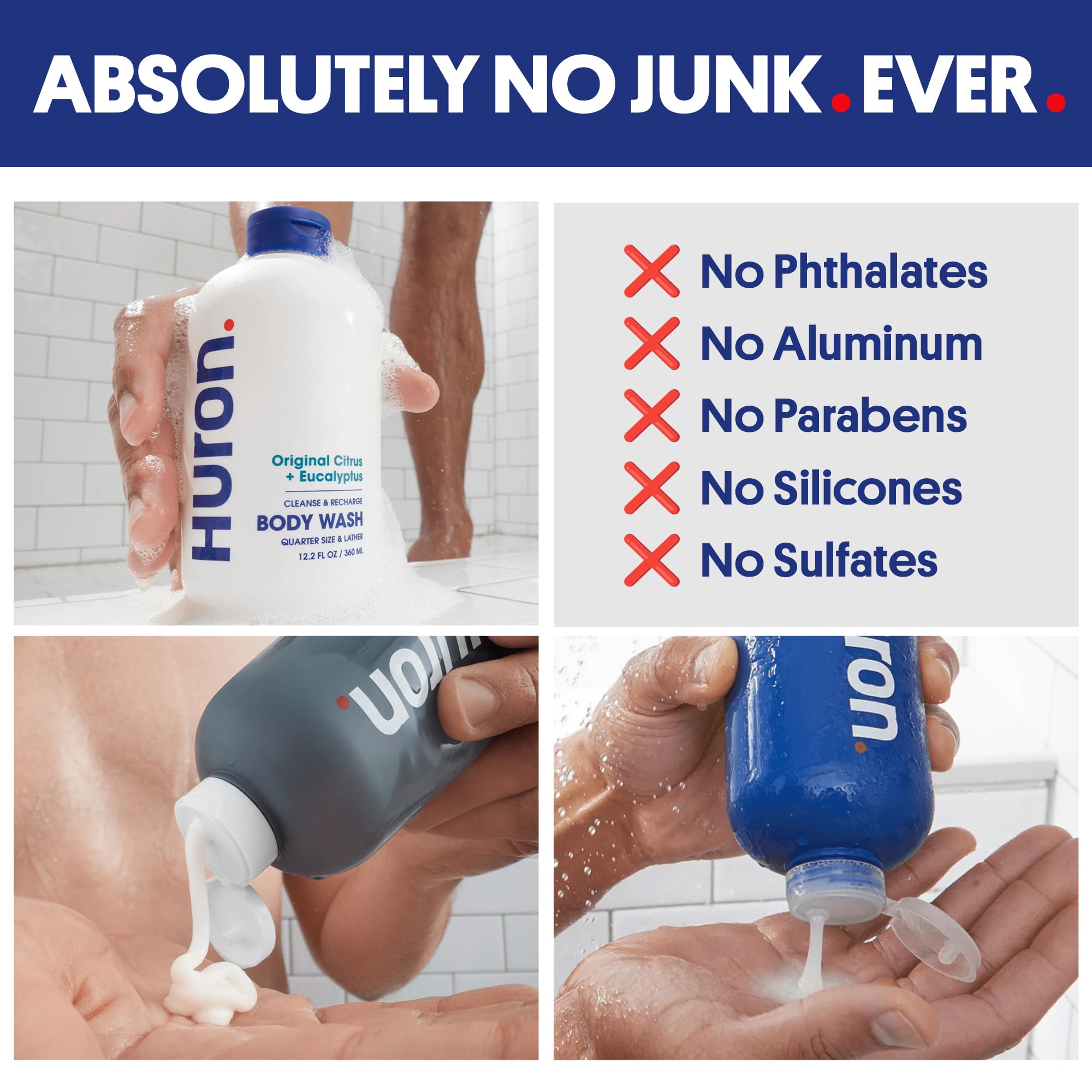 Huron Shower Kit for Men – Hydrating Shampoo, Nourishing Conditioner & Sandalwood Body Wash