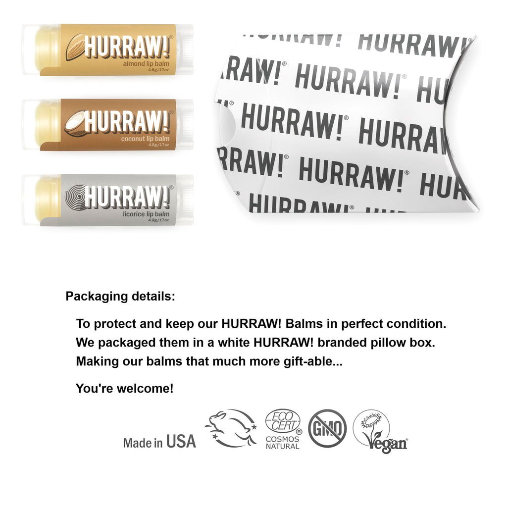 Hurraw! Almond, Coconut & Licorice Lip Balms 3-Pack – Organic, Vegan, Cruelty-Free, Made in USA