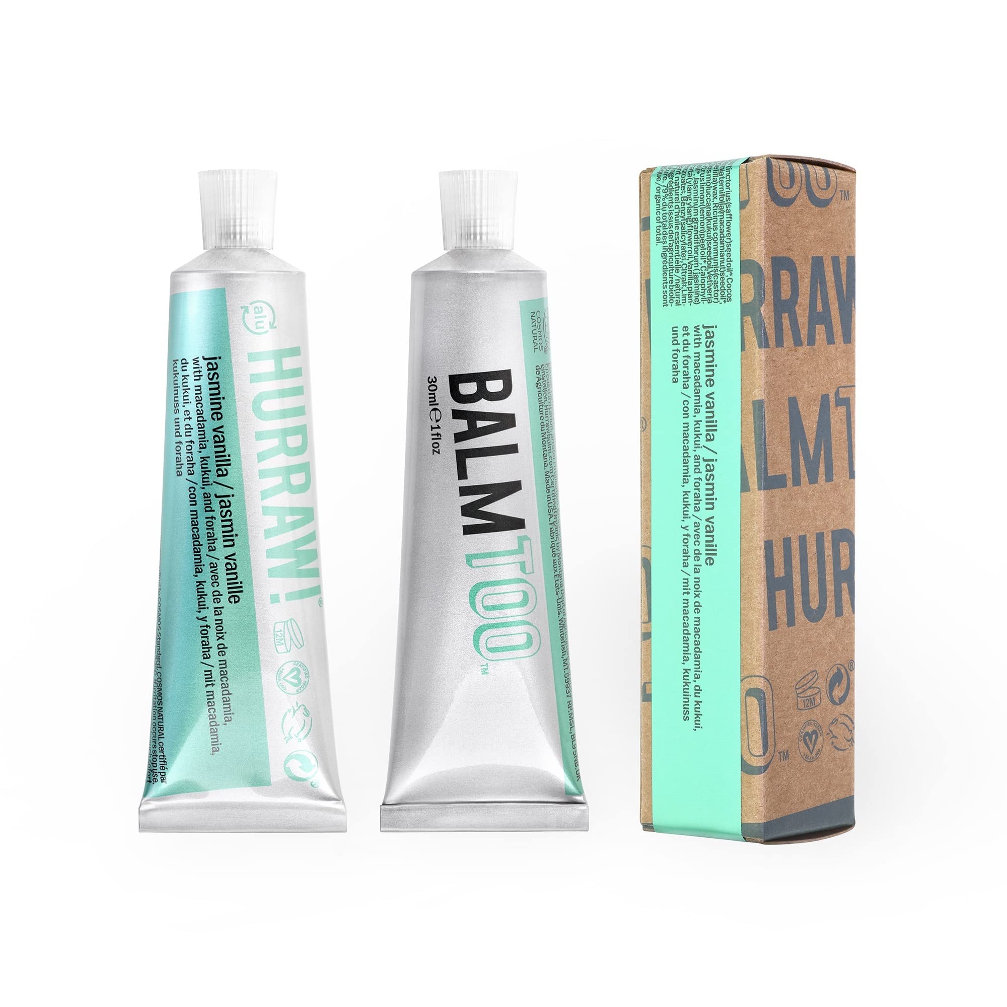 Hurraw! Balmtoo Jasmine Vanilla Squeezable Balm — Ultra-Moisturizing, 7 Sticks per Tube (USA Made)