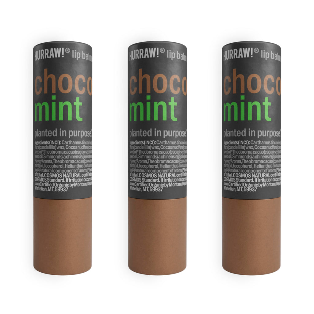 Hurraw! Chocolate & Mint Lip Balm 3 Pack – Plastic-Free Cardboard Tubes, Organic & Vegan
