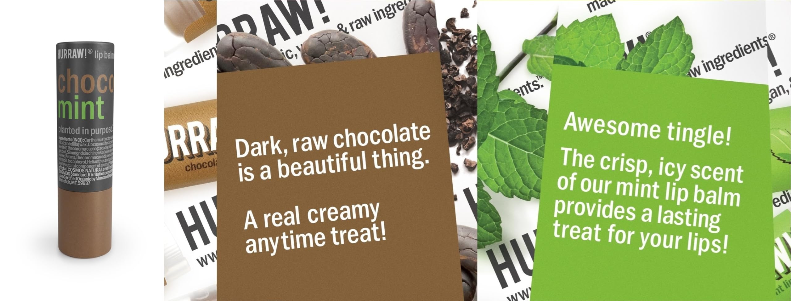 Hurraw! Chocolate & Mint Lip Balm 3 Pack – Plastic-Free Cardboard Tubes, Organic & Vegan