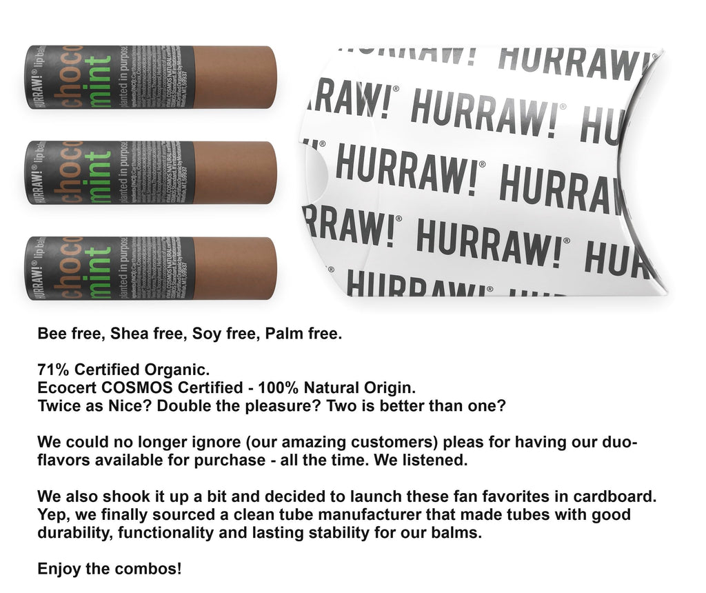 Hurraw! Chocolate & Mint Lip Balm 3 Pack – Plastic-Free Cardboard Tubes, Organic & Vegan