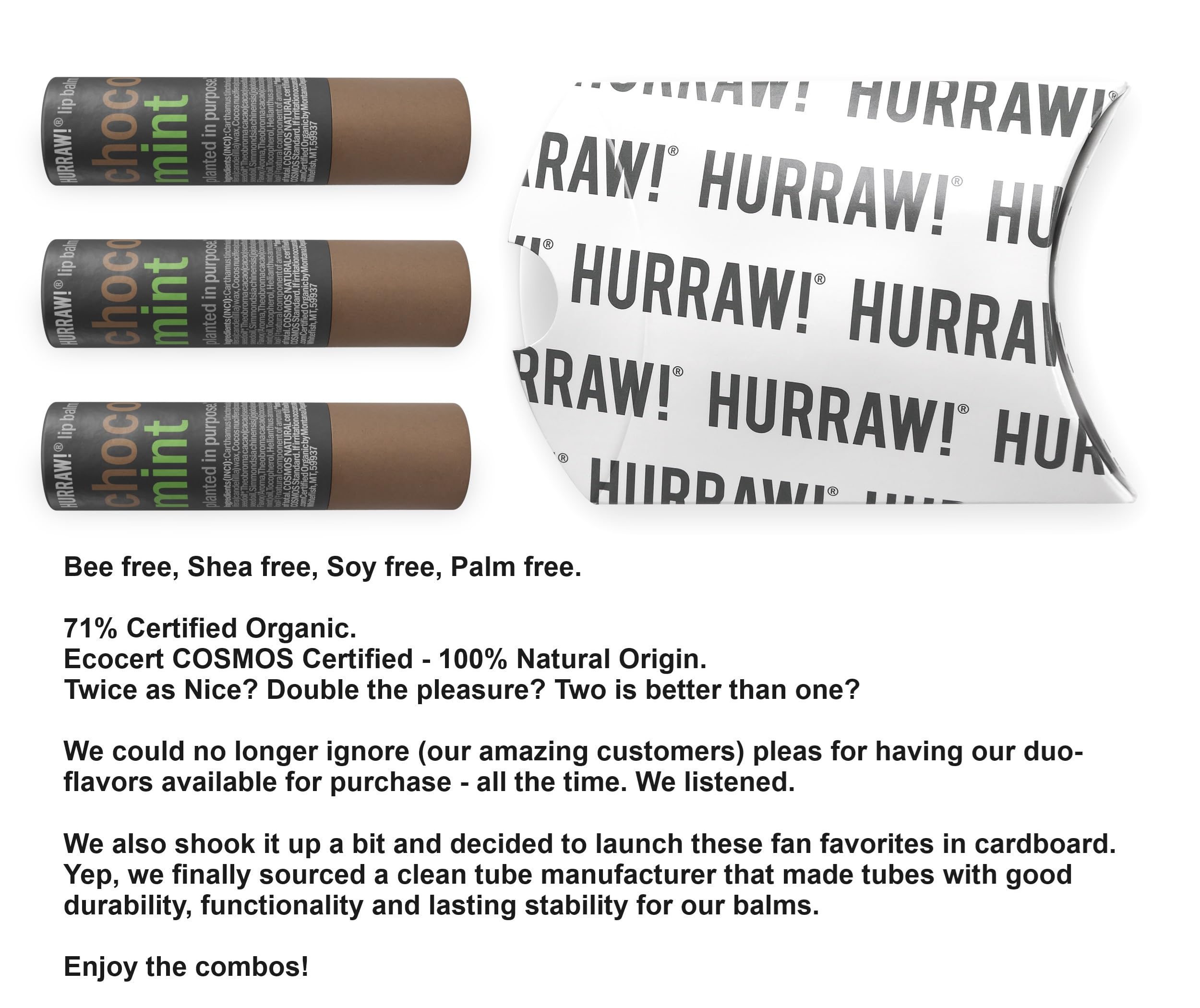 Hurraw! Chocolate & Mint Lip Balm 3 Pack – Plastic-Free Cardboard Tubes, Organic & Vegan