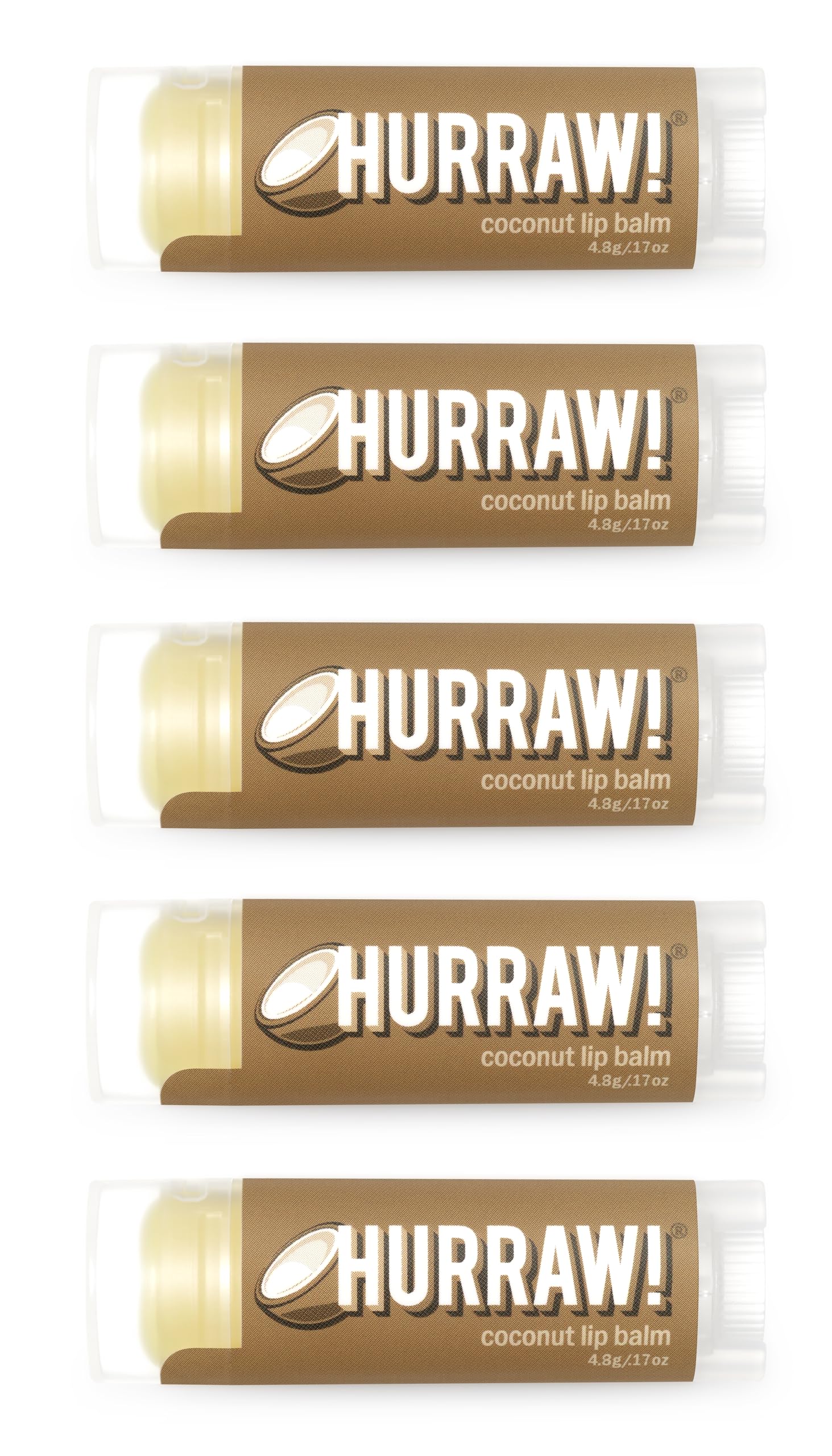 Hurraw! Coconut Lip Balm 5-Pack – Organic, Vegan, Gluten-Free