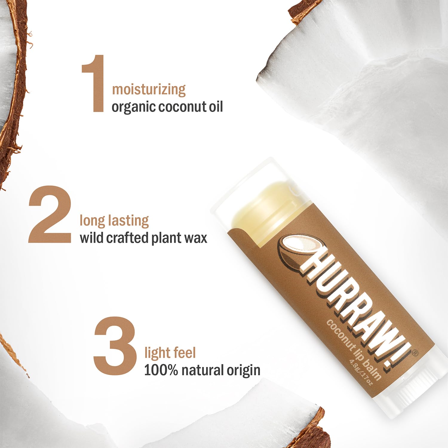 Hurraw! Coconut Lip Balm 5-Pack – Organic, Vegan, Gluten-Free