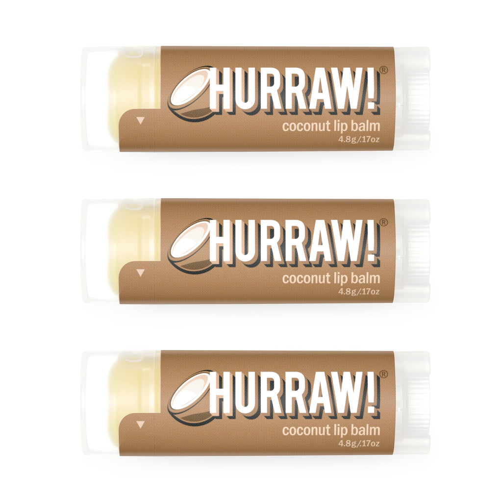 Hurraw! Coconut Lip Balm 3 Pack | Organic, Vegan, Cruelty-Free, Made in USA