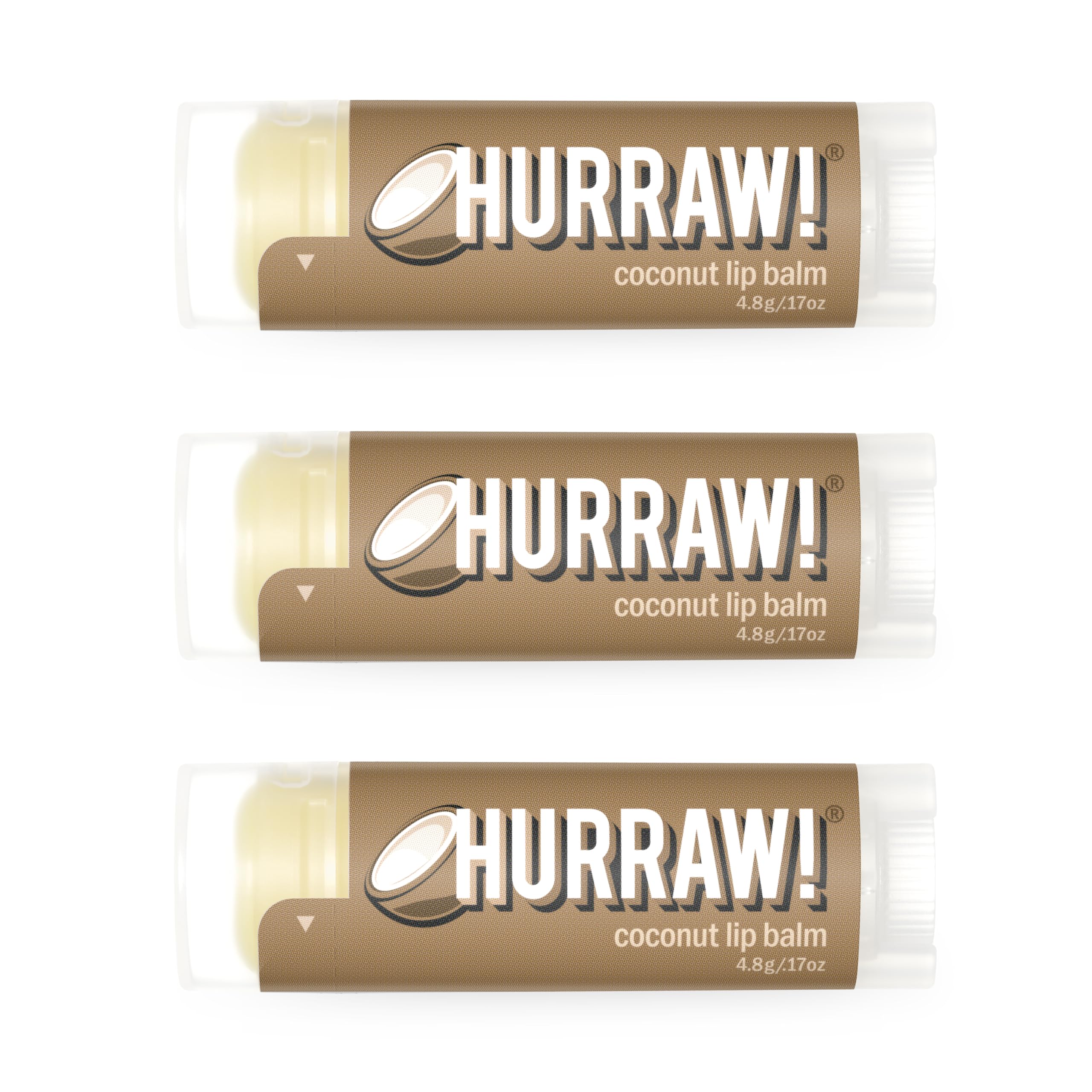 Hurraw! Coconut Lip Balm 3 Pack | Organic, Vegan, Cruelty-Free, Made in USA