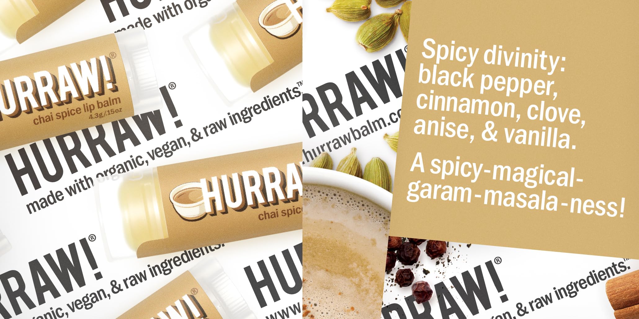 Hurraw! Lip Balm 3-Pack: Chai Spice, Green Tea & Coffee Bean – Organic & Vegan