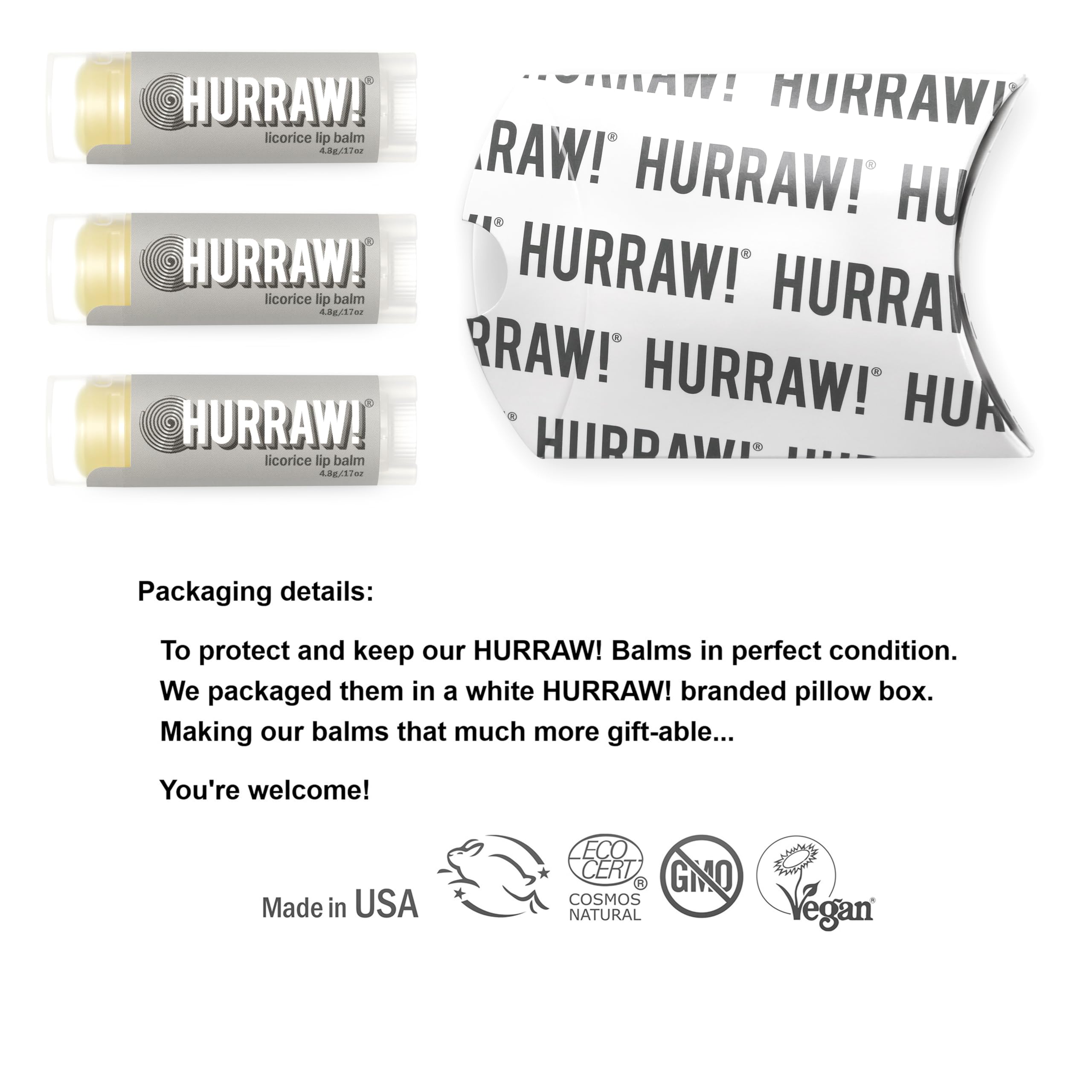 Hurraw! Licorice Lip Balm 3-Pack – Organic, Vegan, Cruelty-Free, Gluten Free, Made in USA