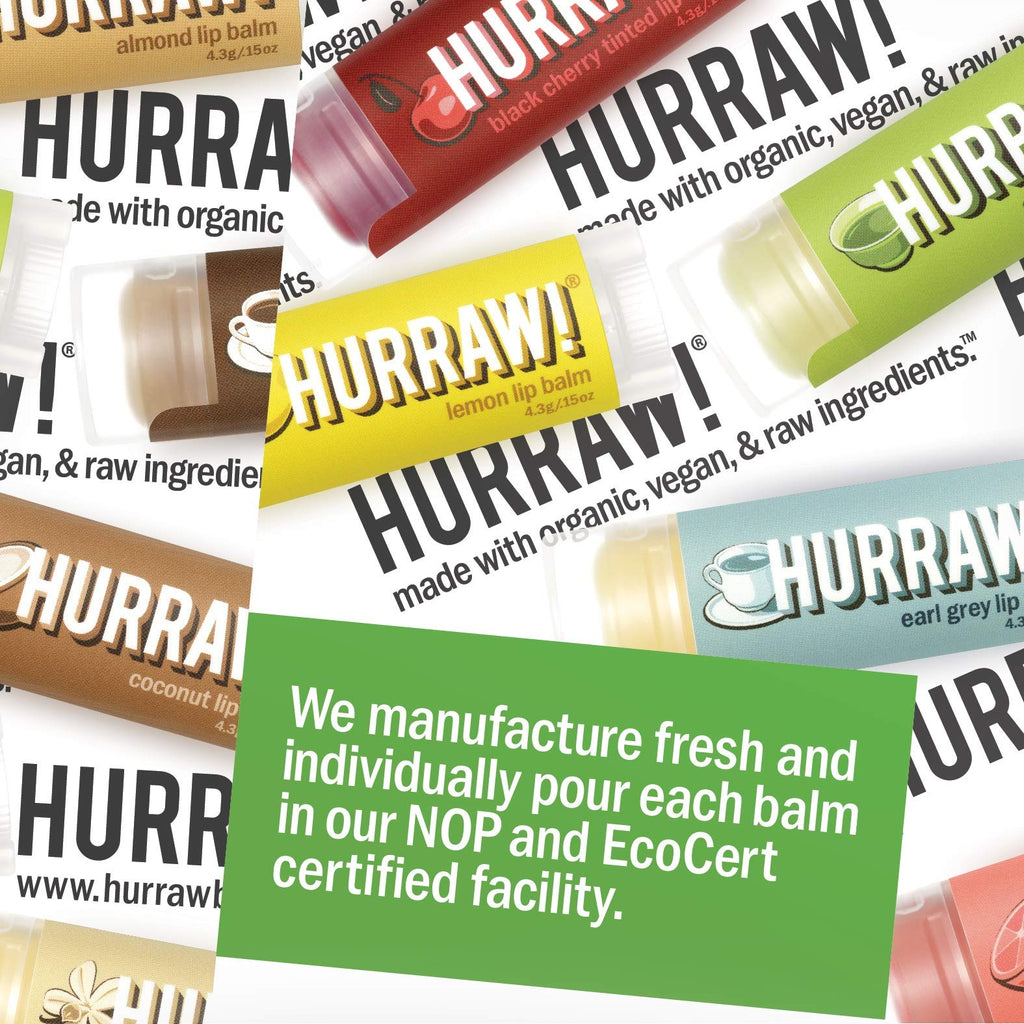 Hurraw! Lip Balms 4-Balm Bundle: Chocolate Mint, Watermelon, Vanilla Bean & Sun SPF 15 | Organic, Vegan, 100% Natural