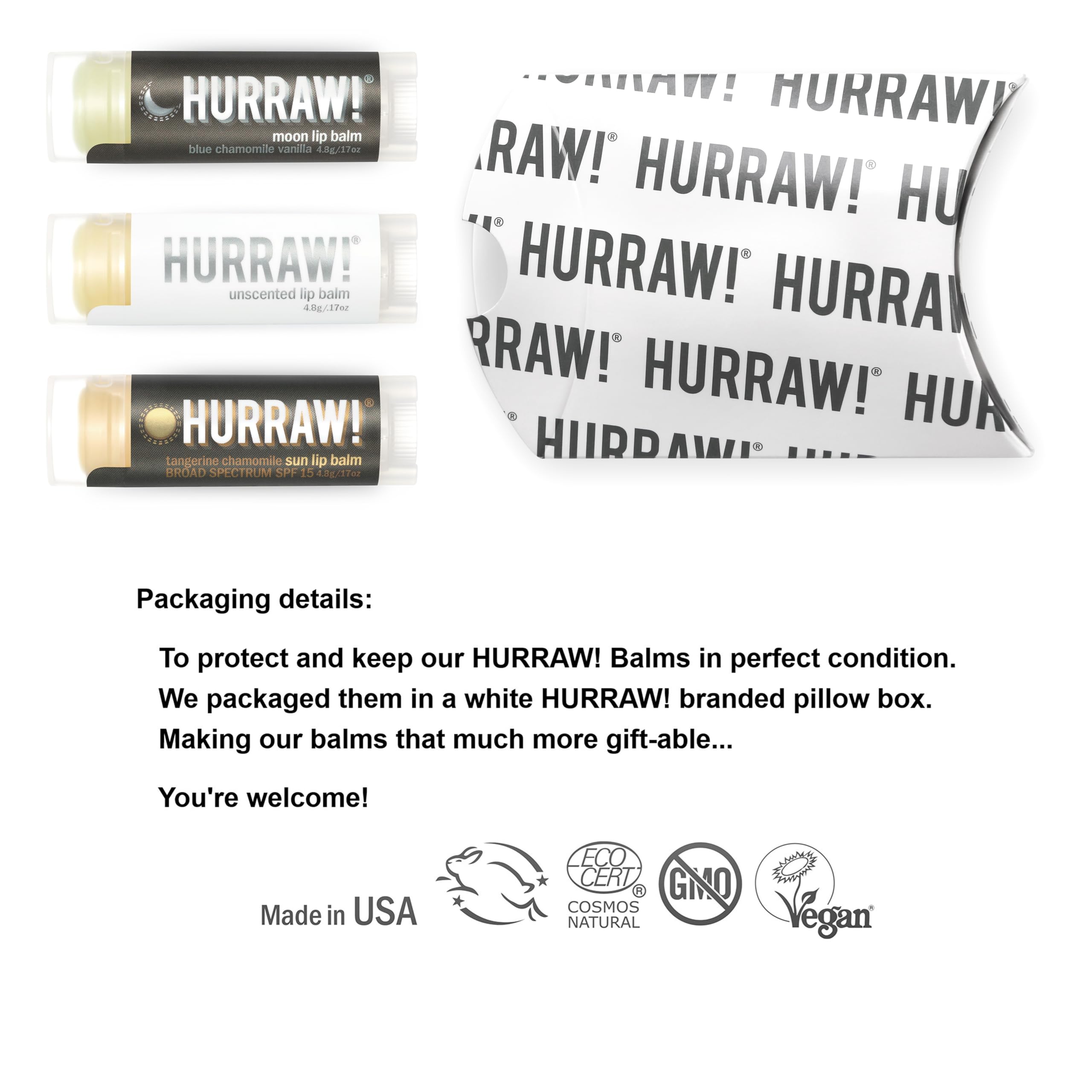 Hurraw! Moon Night Treatment Lip Balms – SPF15 Unscented, 3 Pack | Organic, Vegan, Cruelty Free, Made in USA
