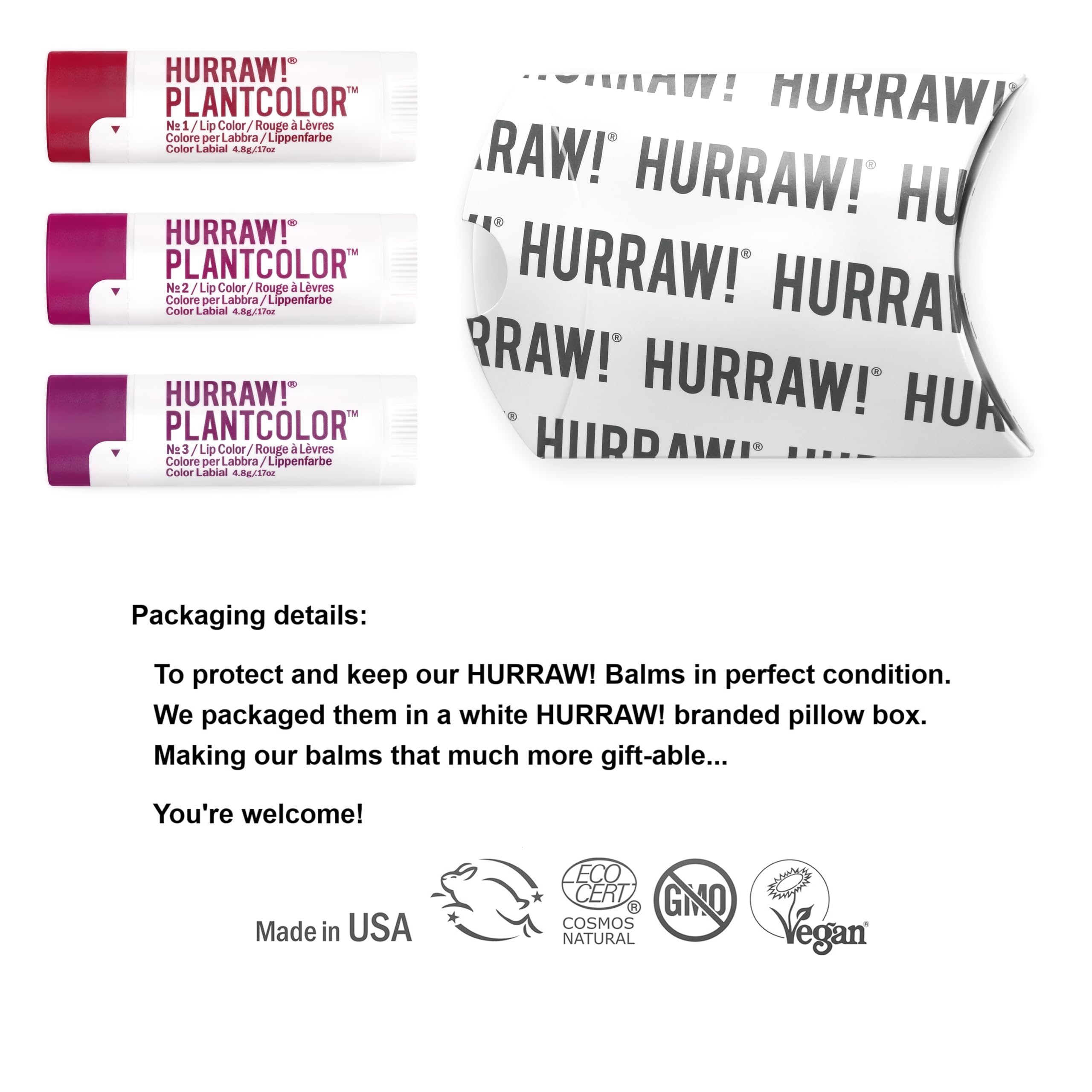Hurraw! Plantcolor Lip Color Bundle №1, №2 & №3 | 100% Plant-Based Vegan Lip Color