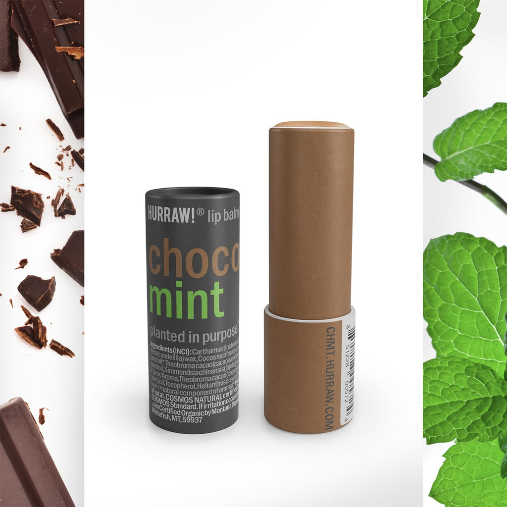 Hurraw! Chocolate & Mint Lip Balm 3 Pack – Plastic-Free Cardboard Tubes, Organic & Vegan