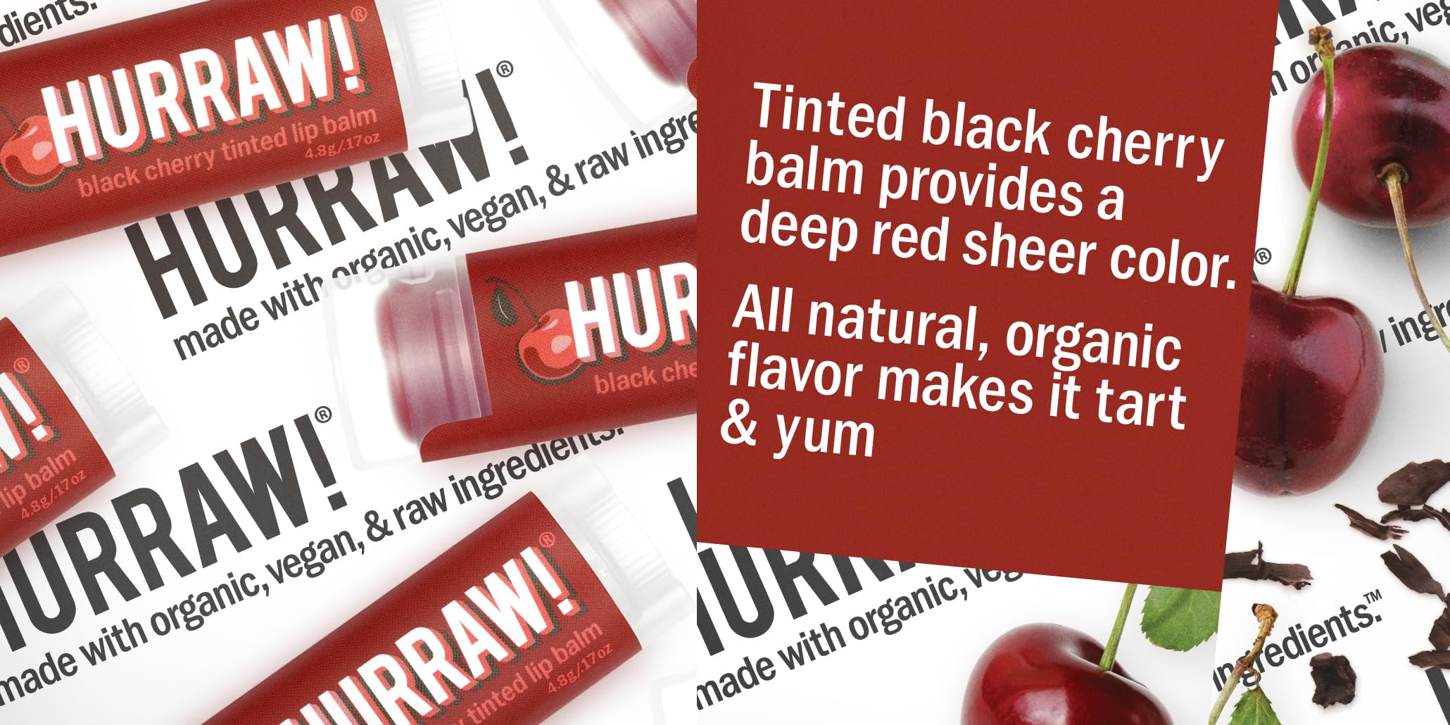 Hurraw! Grapefruit, Mint & Black Cherry Tinted Lip Balms – 3 Pack, Organic, Vegan, Cruelty-Free, Made in USA