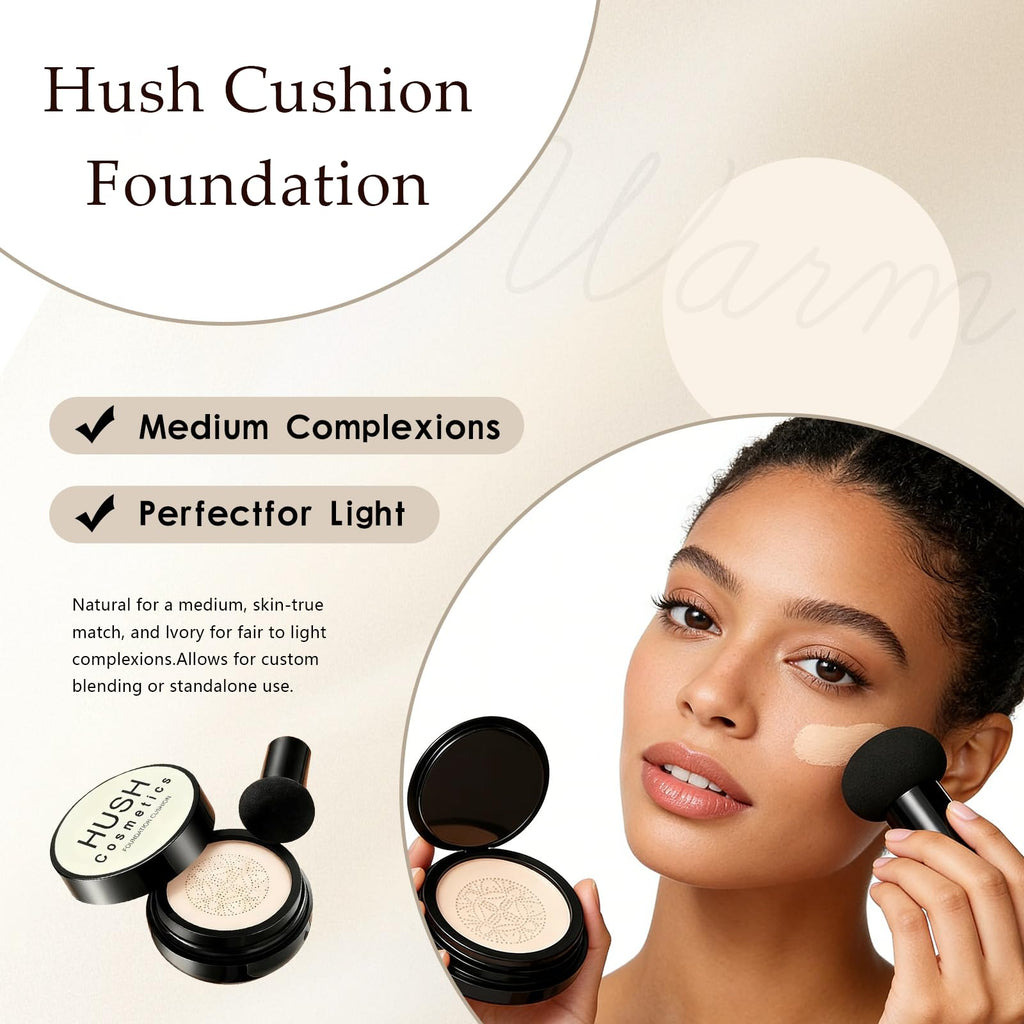 Hush Cosmetics Foundation – Hydrating, Buildable Coverage for Mature Skin | Natural Matte Finish