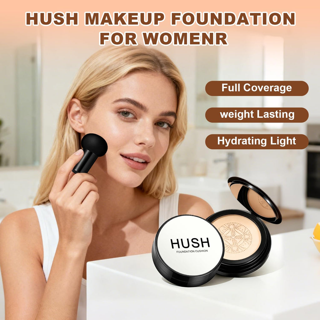 Hush Makeup Foundation Natural Glow – Lightweight Cushion for Light to Medium Complexions