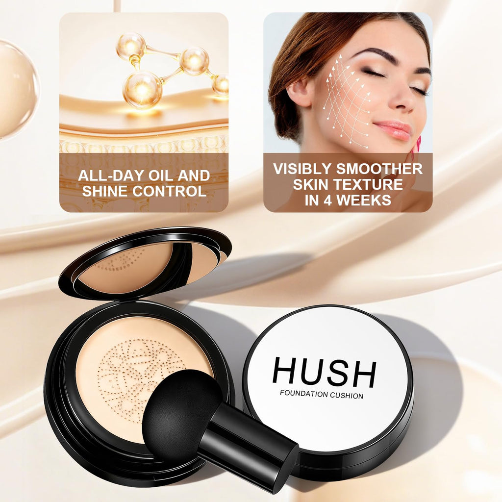Hush Makeup Foundation Natural Glow – Lightweight Cushion for Light to Medium Complexions