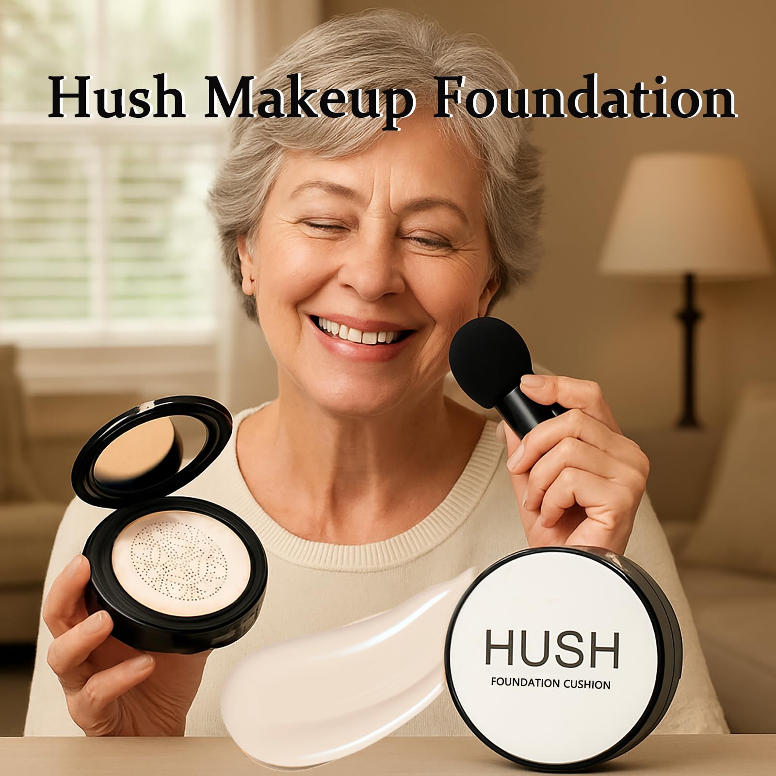 Hush Makeup Ivory Foundation for Mature Skin | Hydrating Cushion CC Cream