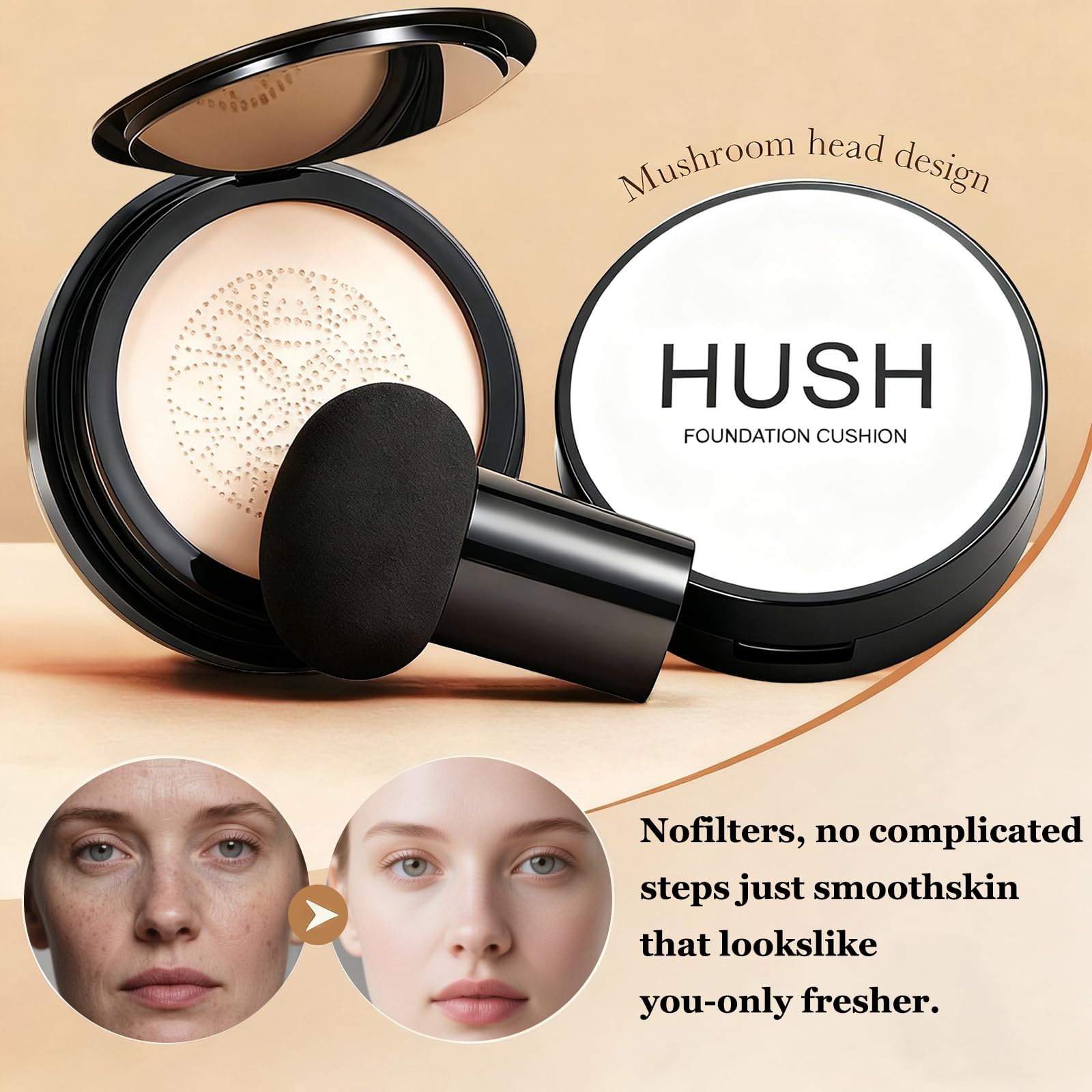 Hush Makeup Ivory Foundation for Mature Skin | Hydrating Cushion CC Cream