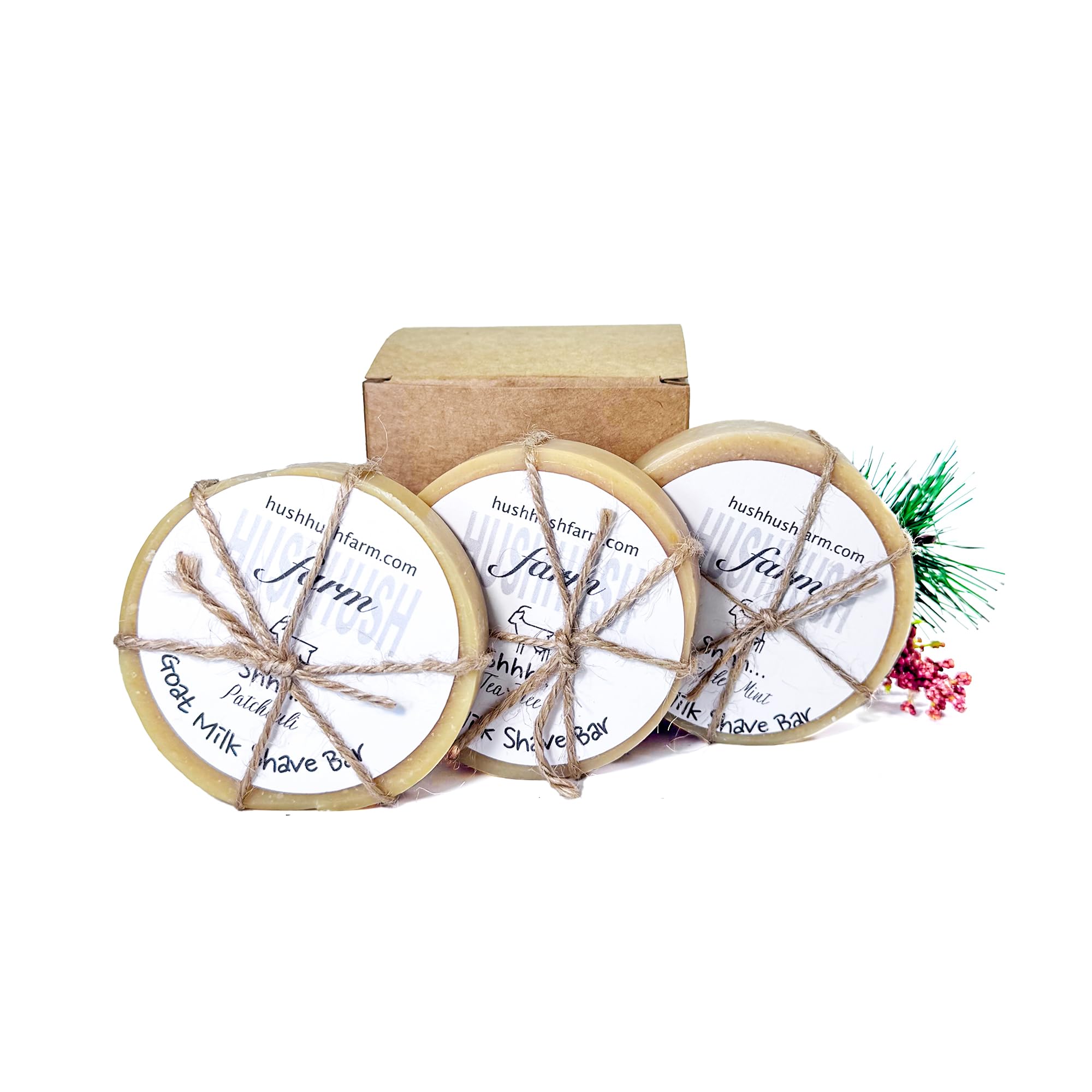 HushHush Farm Shaving Soap for Men – Goat Milk, Olive Oil & Cocoa Butter | 3-Pack (Patchouli, Tea Tree, Lavender Mint)