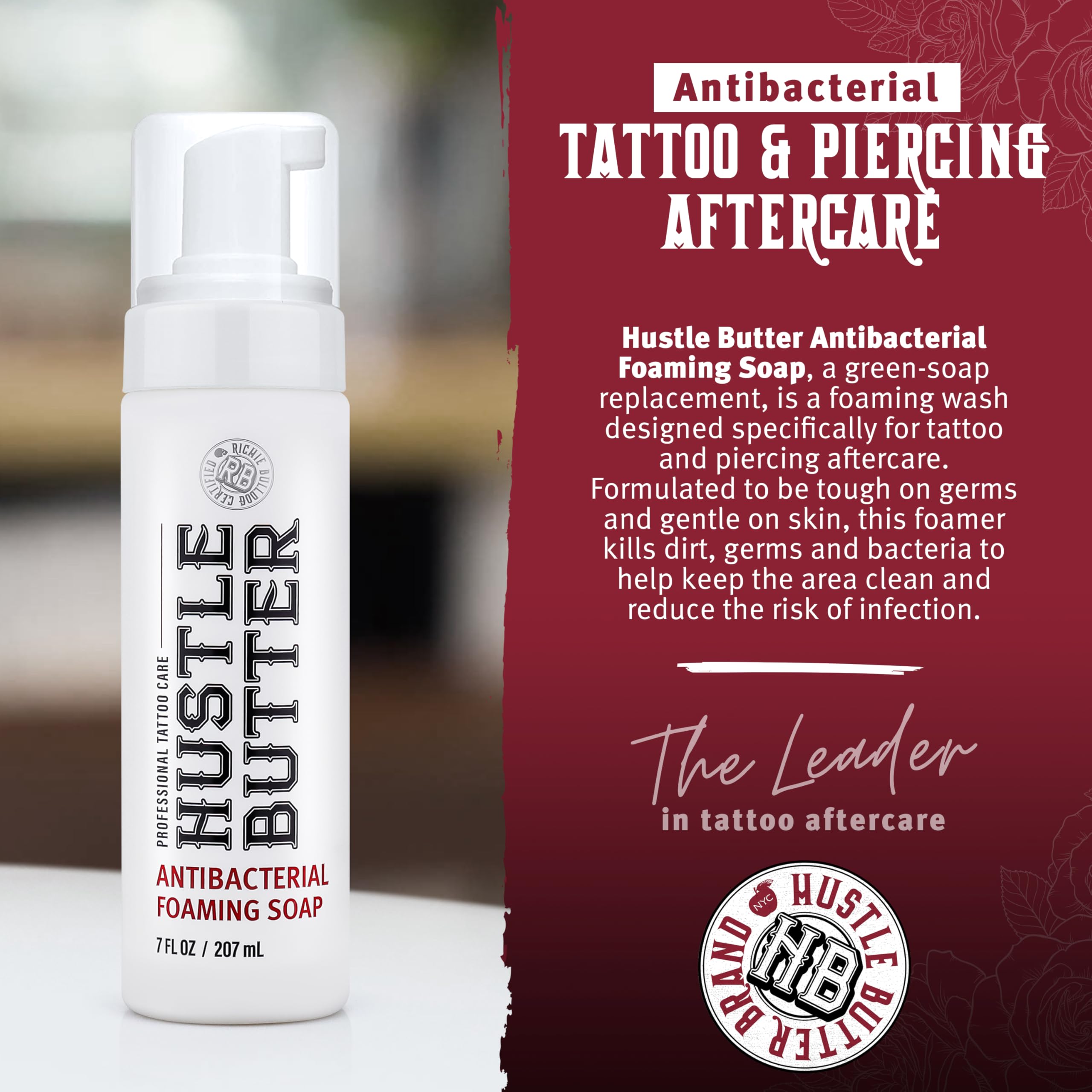 Hustle Bubbles Tattoo Aftercare Soap – Antibacterial Foaming Cleanser for New Tattoos & Piercings | Hustle Butter Deluxe