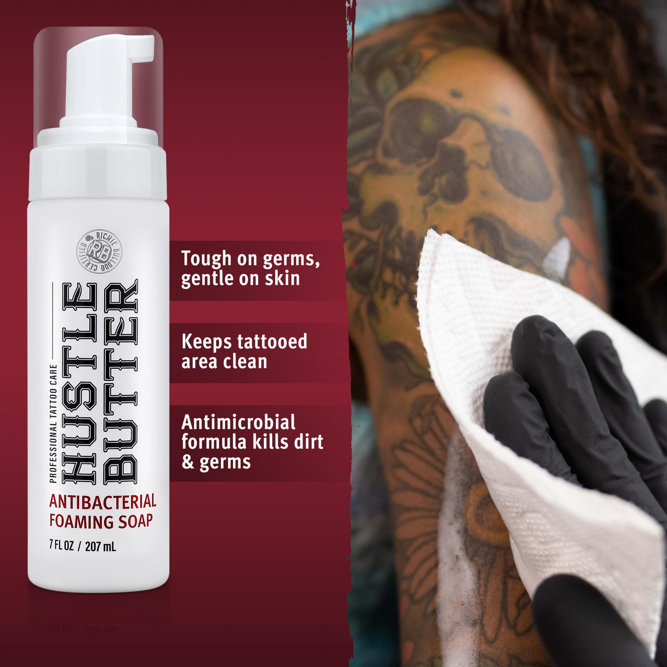 Hustle Bubbles Tattoo Aftercare Soap – Antibacterial Foaming Cleanser for New Tattoos & Piercings | Hustle Butter Deluxe