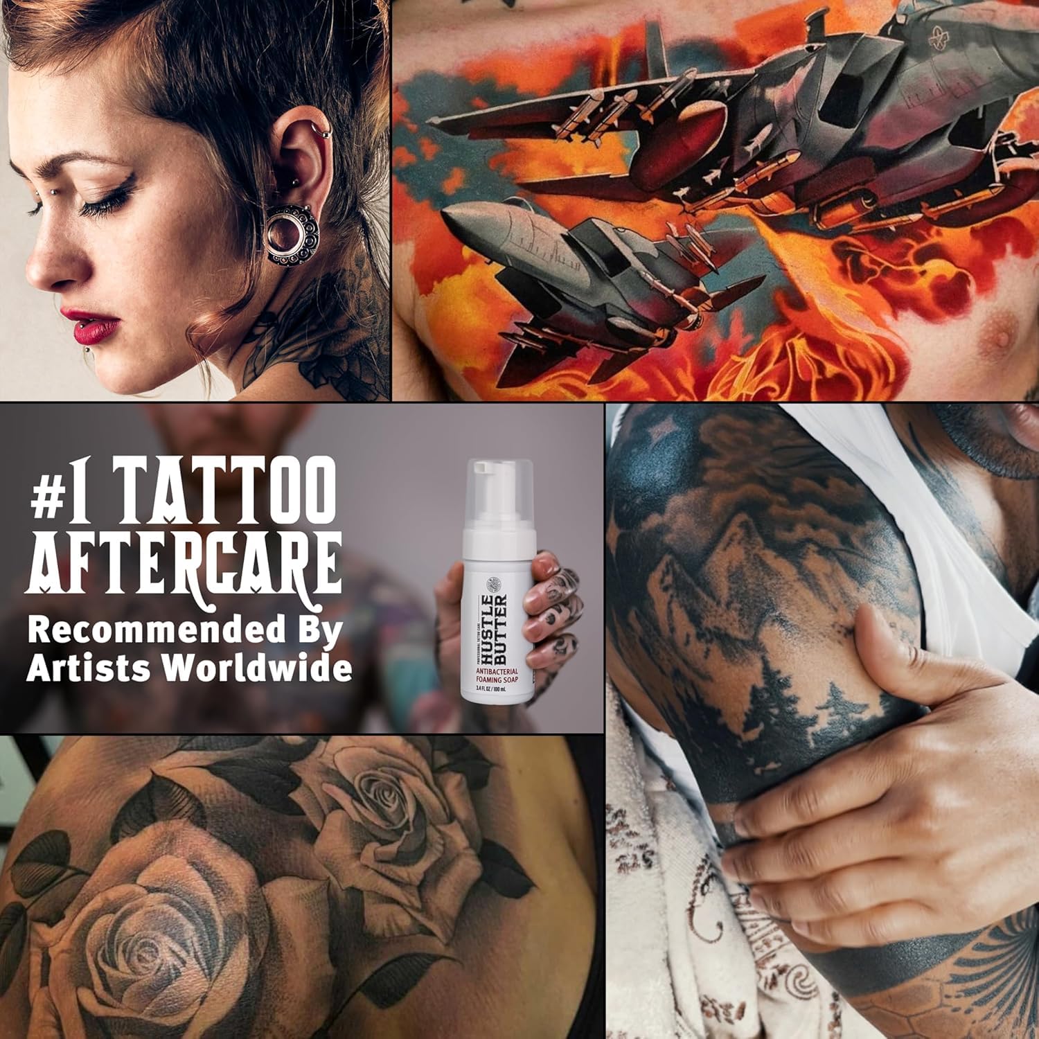 Hustle Butter Deluxe - Hustle Bubbles Tattoo Aftercare | Antibacterial Foaming Soap for New Tattoos & Piercings | TSA Approved | Vegan & Cruelty-Free | 3.4 fl oz