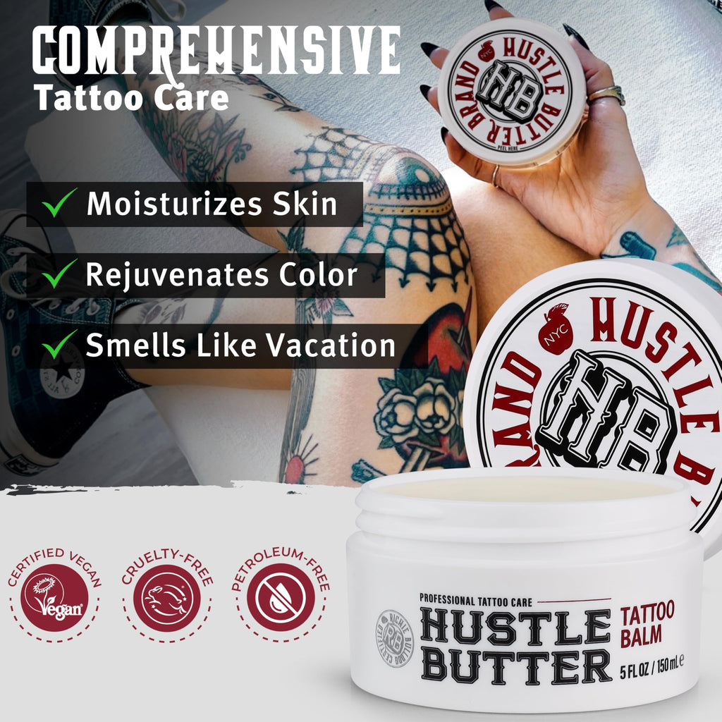 Hustle Butter Deluxe Tattoo Aftercare Balm 5oz – Vegan, Petroleum-Free, Supports Healing for New & Old Tattoos