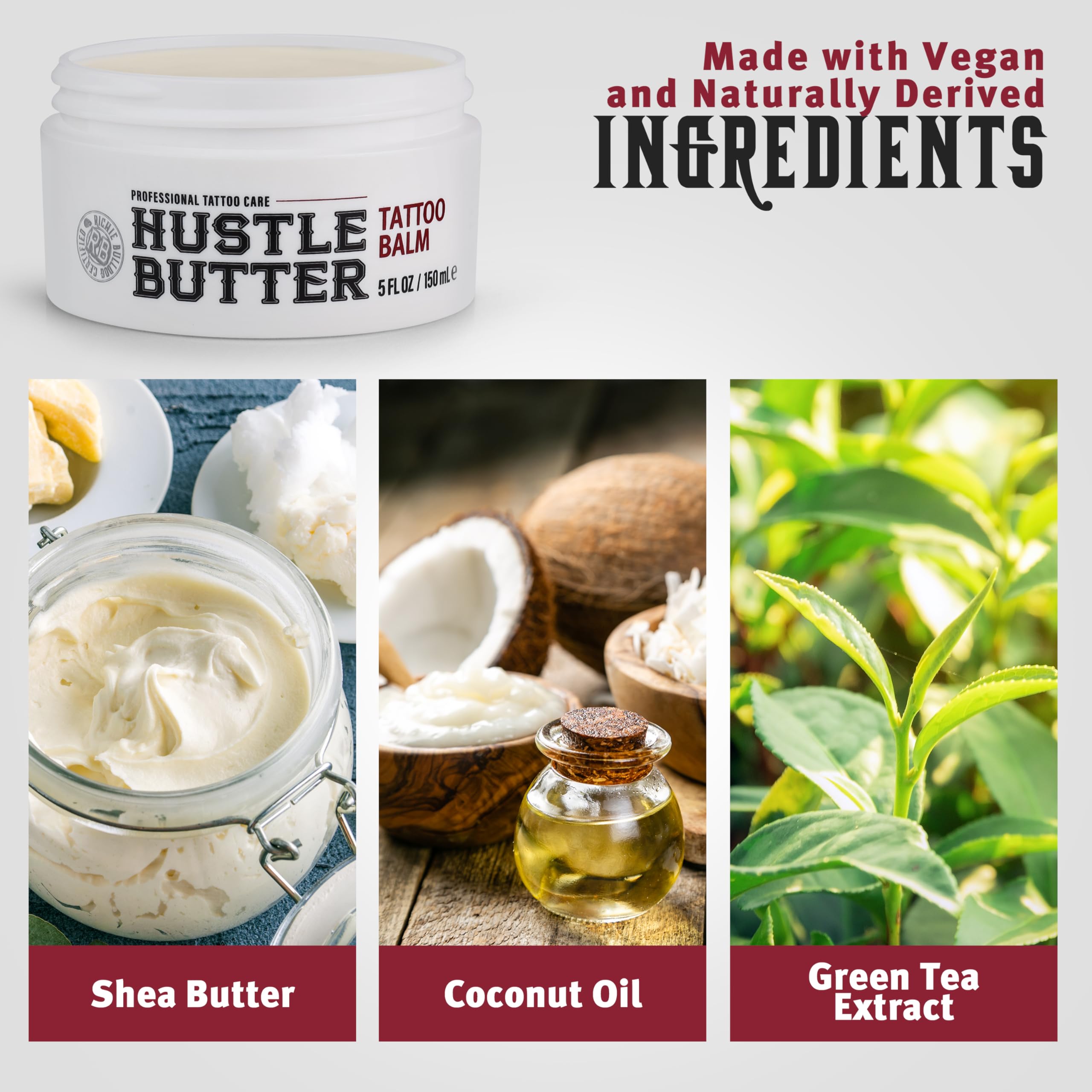 Hustle Butter Deluxe Tattoo Aftercare Balm 5oz – Vegan, Petroleum-Free, Supports Healing for New & Old Tattoos